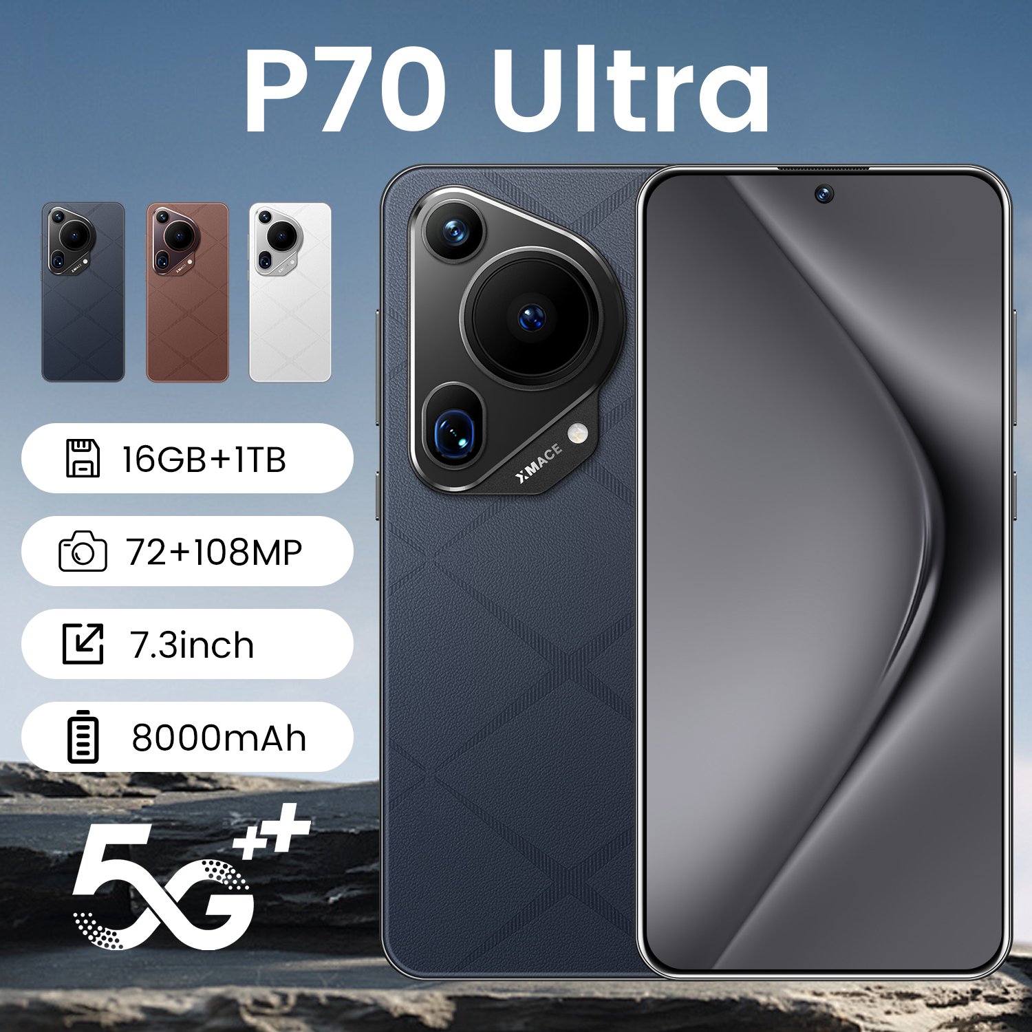 P70 Ultra 5G 2024 Smartphone 7-Inch 512GB 16GB RAM MTK Processor 2K Display Color for Gaming
