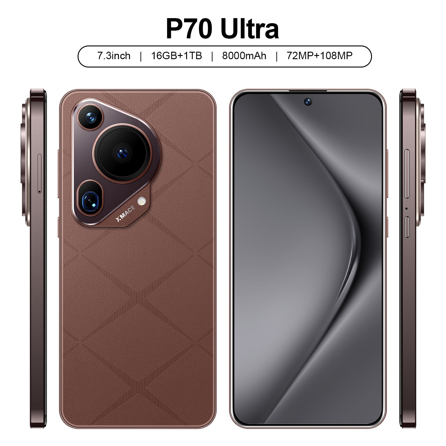 P70 Ultra 5G 2024 Smartphone 7-Inch 512GB 16GB RAM MTK Processor 2K Display Color for Gaming