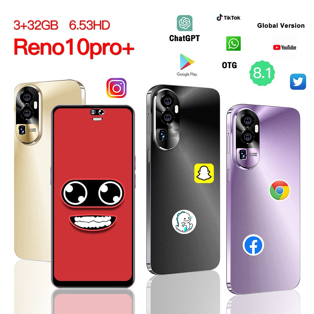 2024 Reno10 Pro+ Low Price Wholesale Lots Cell Phones 5G Smartphone 6.6 inch 32GB 3 Portables Telephones