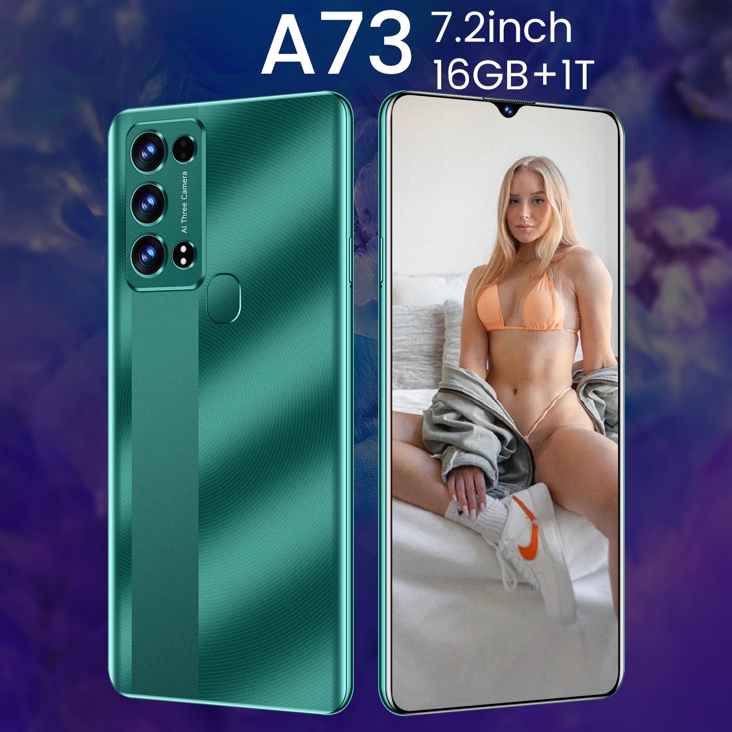 New original super A73 16GB+1TB 5G smart phone 7.2 inch 100MP 8600mAh facial unlocking Android 12 smart game phone