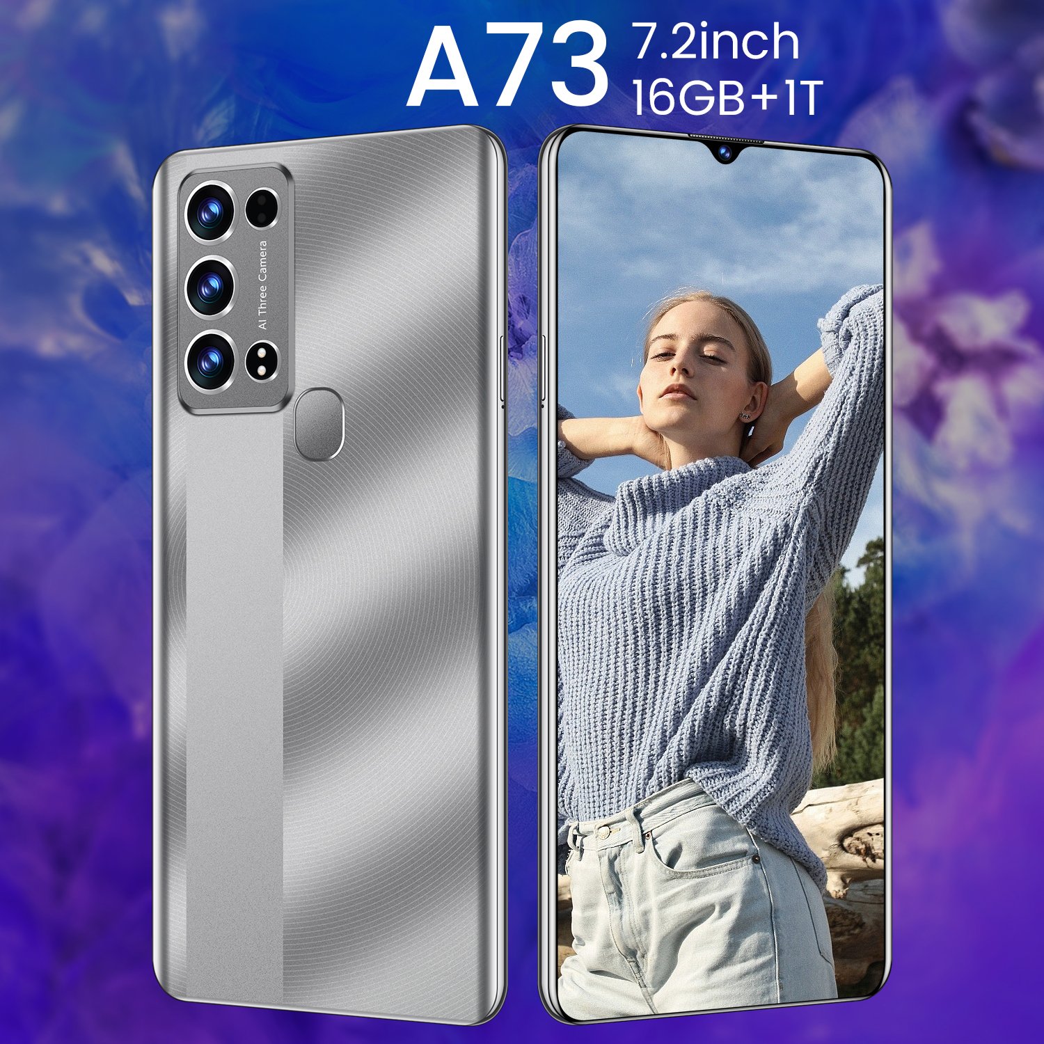 New original super A73 16GB+1TB 5G smart phone 7.2 inch 100MP 8600mAh facial unlocking Android 12 smart game phone