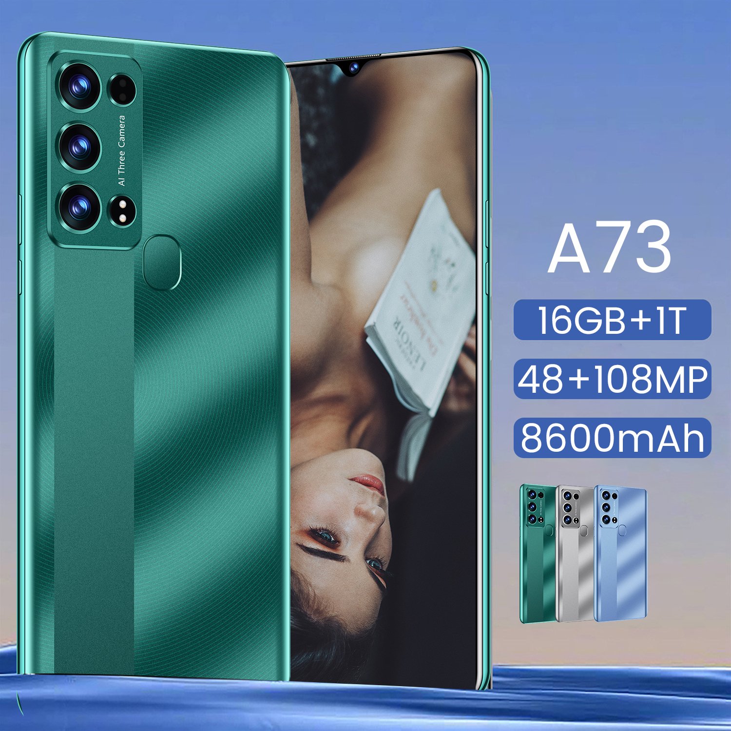 New original super A73 16GB+1TB 5G smart phone 7.2 inch 100MP 8600mAh facial unlocking Android 12 smart game phone