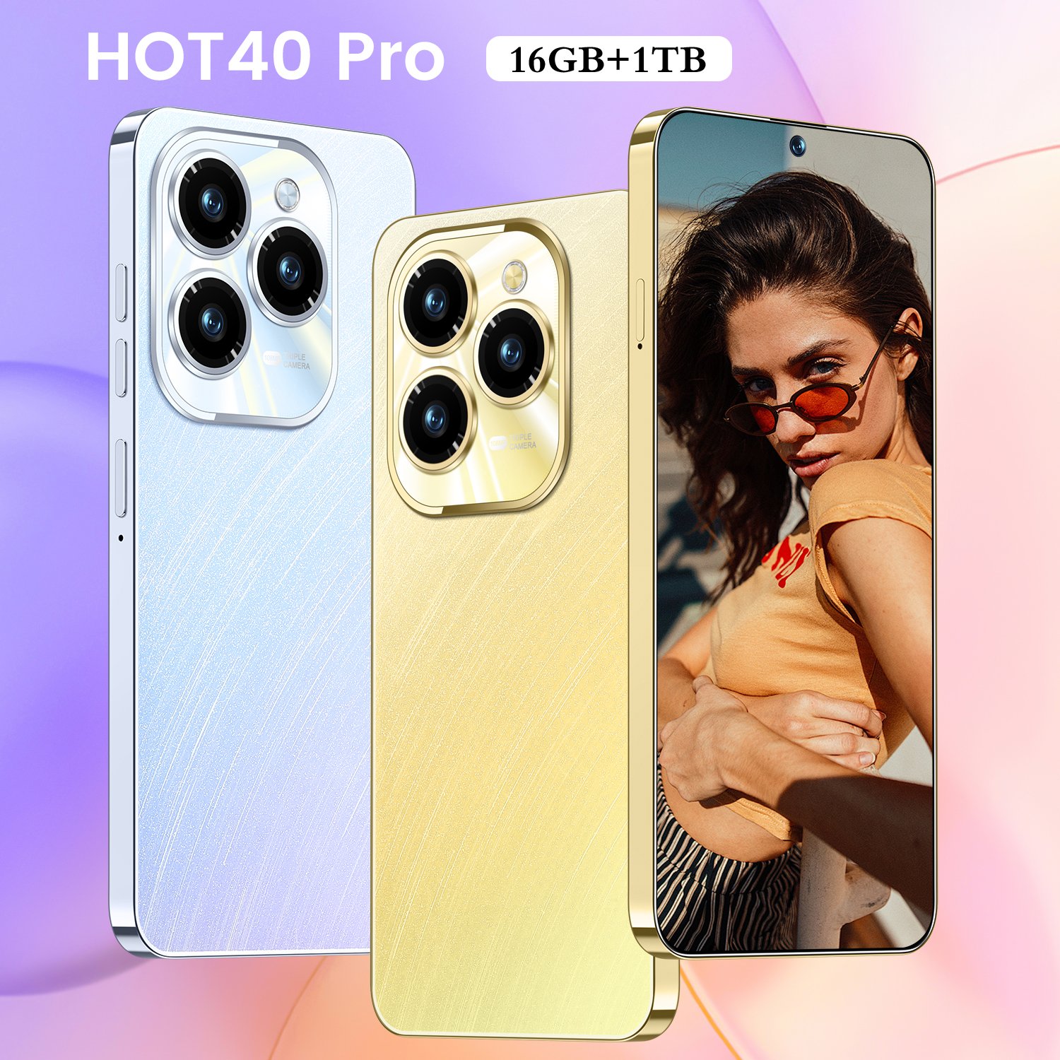 HOT40 Pro 5G Smartphone 16GB+1TB Memory 7.3 Inch HD Screen Android 14 Global 108MP Rear Camera Multilingual Smart Features