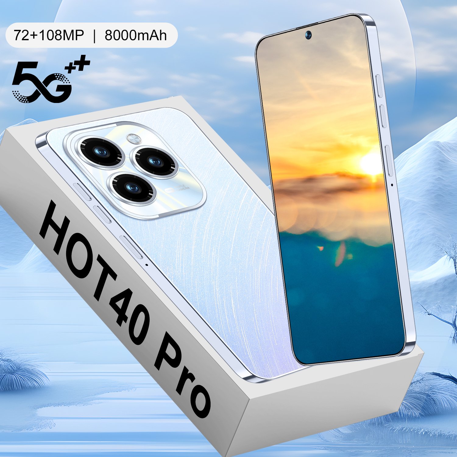 HOT40 Pro 5G Smartphone 16GB+1TB Memory 7.3 Inch HD Screen Android 14 Global 108MP Rear Camera Multilingual Smart Features