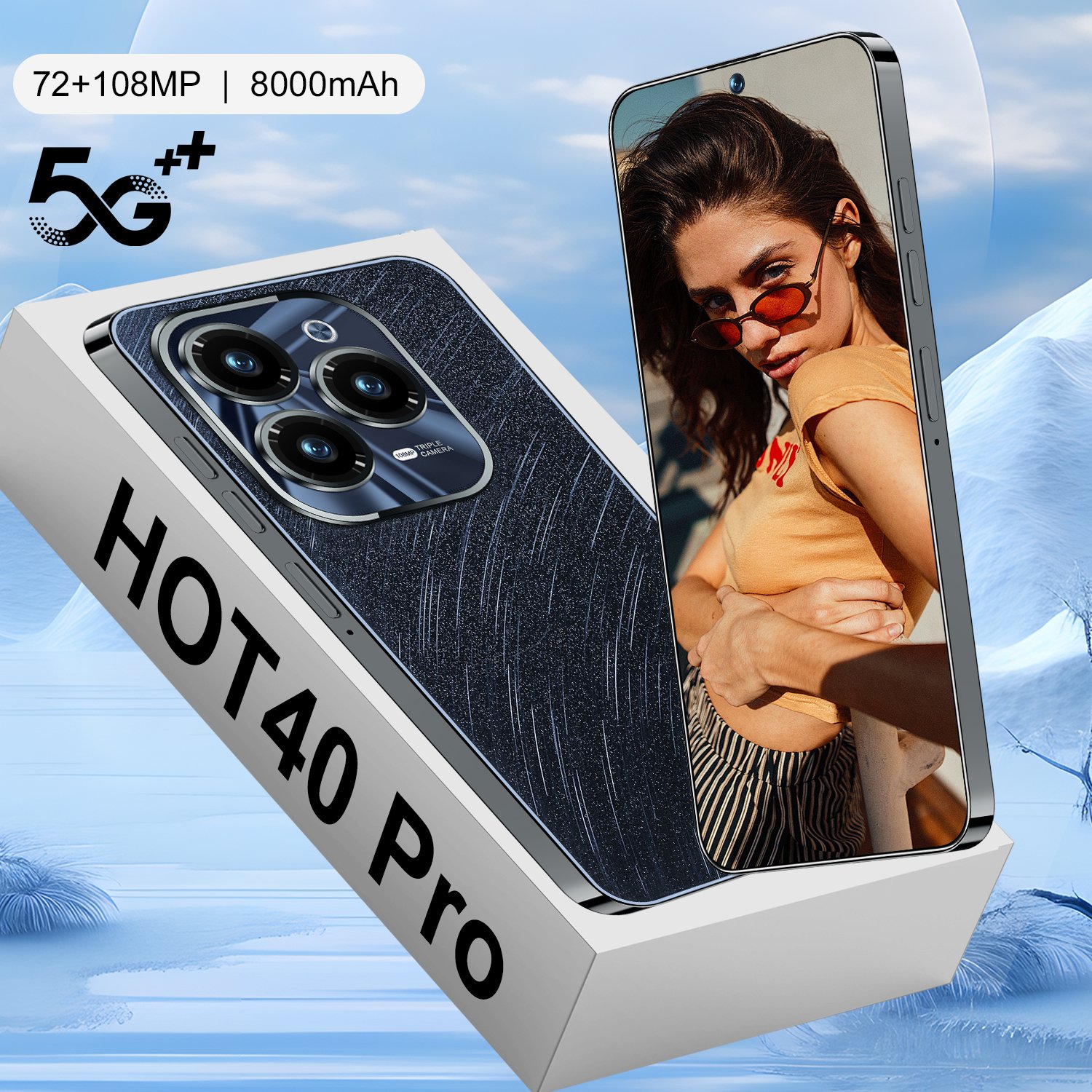 HOT40 Pro 5G Smartphone 16GB+1TB Memory 7.3 Inch HD Screen Android 14 Global 108MP Rear Camera Multilingual Smart Features