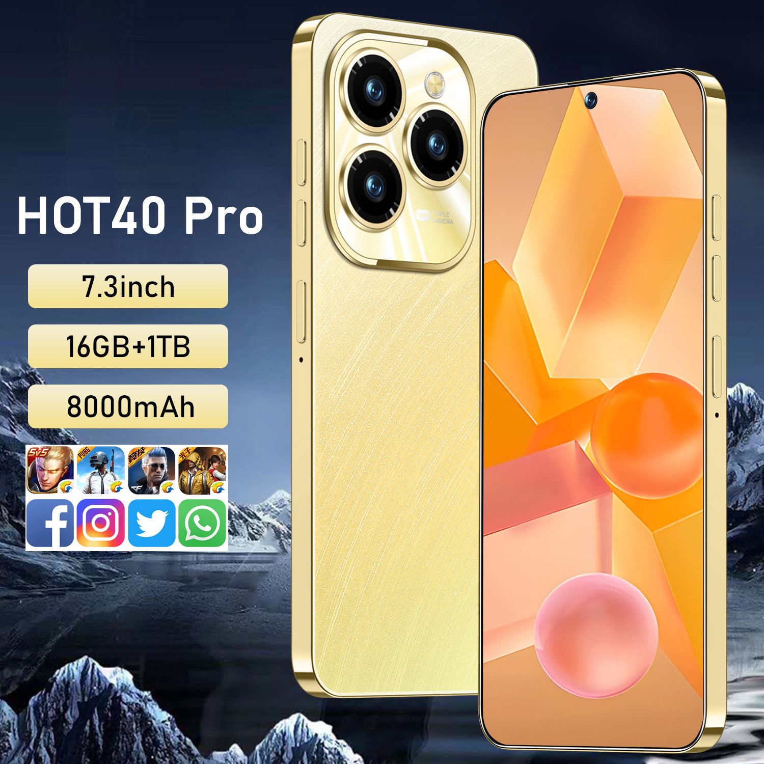 HOT40 Pro 5G Smartphone 16GB+1TB Memory 7.3 Inch HD Screen Android 14 Global 108MP Rear Camera Multilingual Smart Features