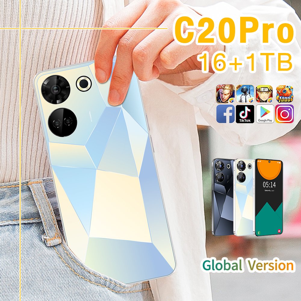 Giant Display Massive Power C20 Smartphone 16GB RAM 1TB Storage 7.3 Full Display Dual SIM Android Smartphone