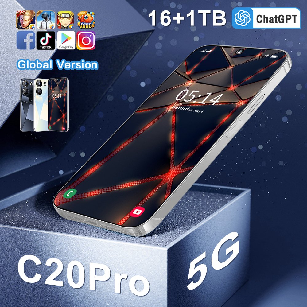 Giant Display Massive Power C20 Smartphone 16GB RAM 1TB Storage 7.3 Full Display Dual SIM Android Smartphone