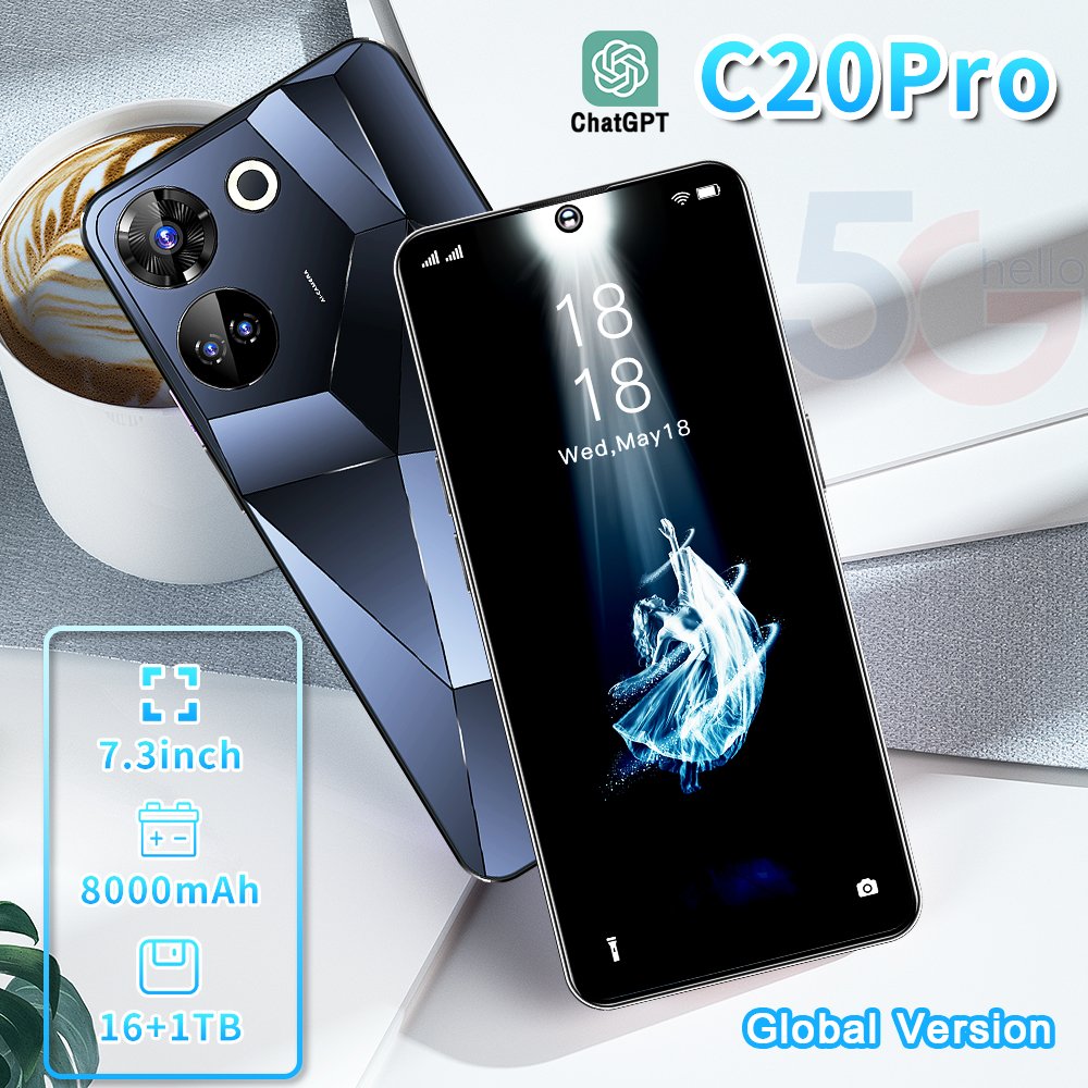 Giant Display Massive Power C20 Smartphone 16GB RAM 1TB Storage 7.3 Full Display Dual SIM Android Smartphone