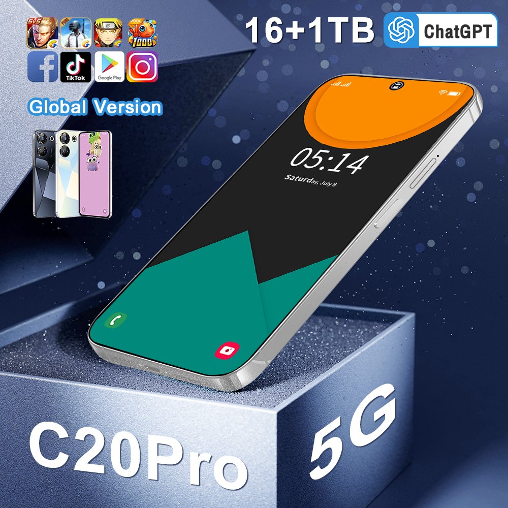 Giant Display Massive Power C20 Smartphone 16GB RAM 1TB Storage 7.3 Full Display Dual SIM Android Smartphone