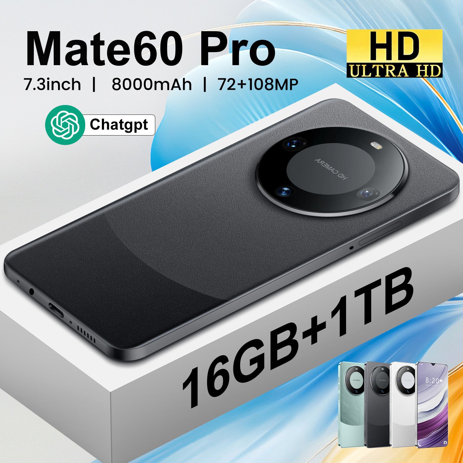 Original Phones Mate 60 Pro Smartphones 16gb+1tb 5g Dual Sim Cellphone 7.3 Inches Unlock Mobile Phone Mate60pro