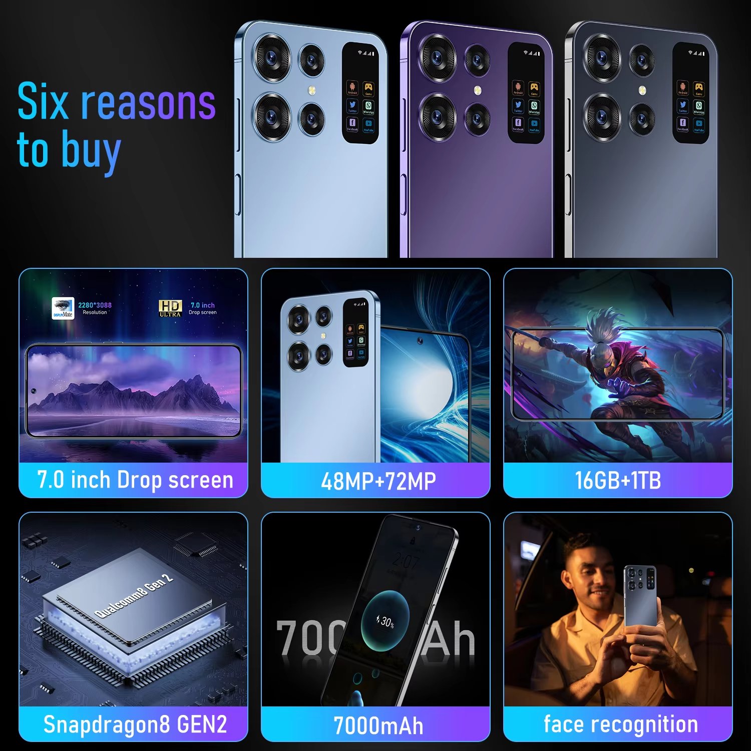 Gloabal Version Original s24 ultra 7.3 inch 5G smartphone Cell Phones 16GB+1TB Face unlock Android Gaming Mobilephone