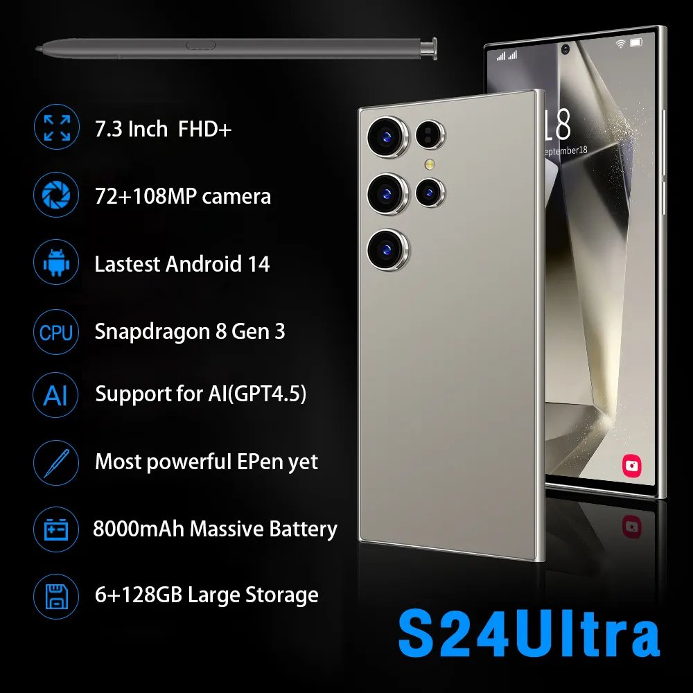 Cheap Best Selling 7.3inch Telephone Fast Charging Unlock 4g Wifi S23 S24 6+128g Galaxy S24 Ultra Smartphone S-pen Android Phone