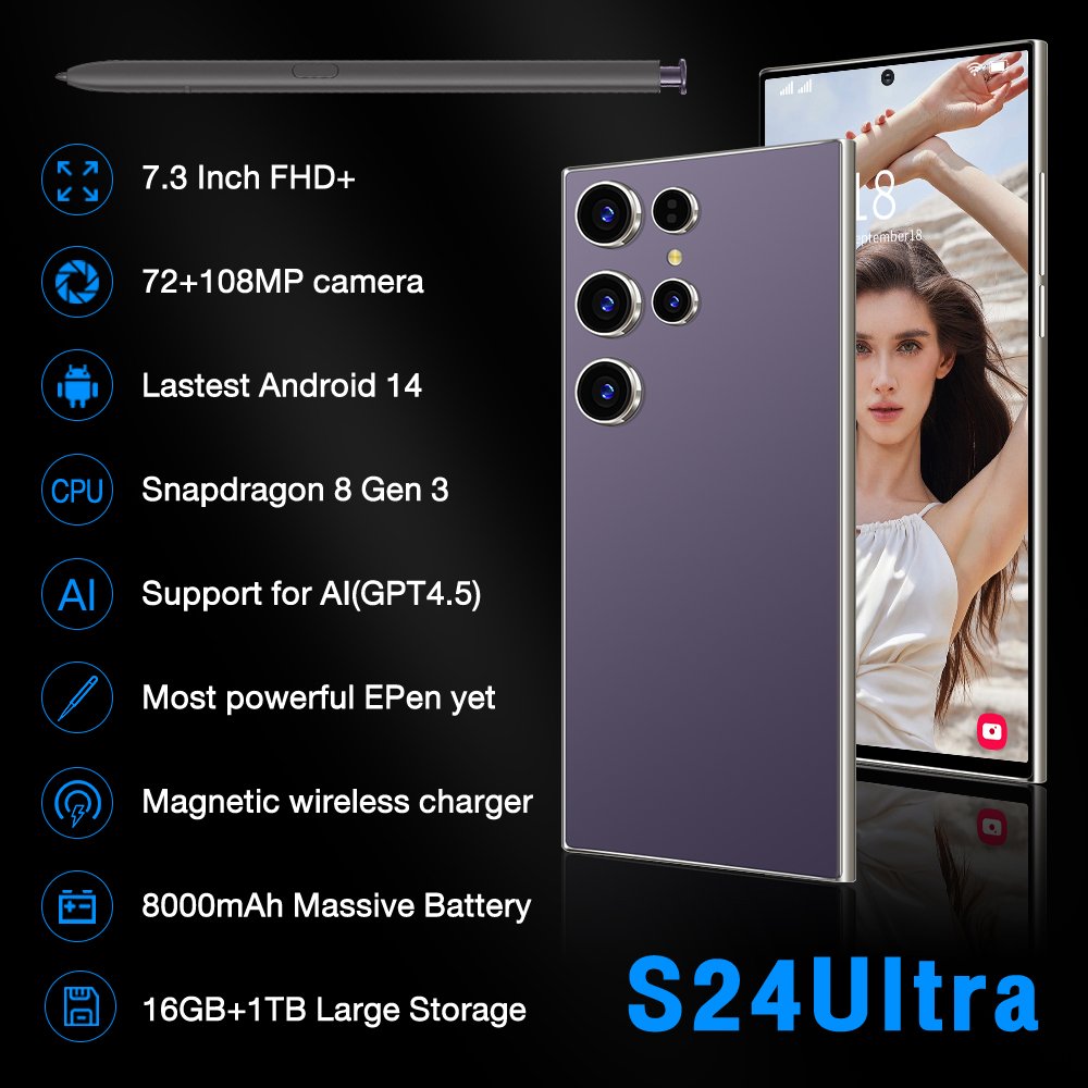 New S24 Ultra 4g5g Smartphone 6.7 inch Full Screen 16+512GB Android Mobile Phones With Face ID Cell Phone