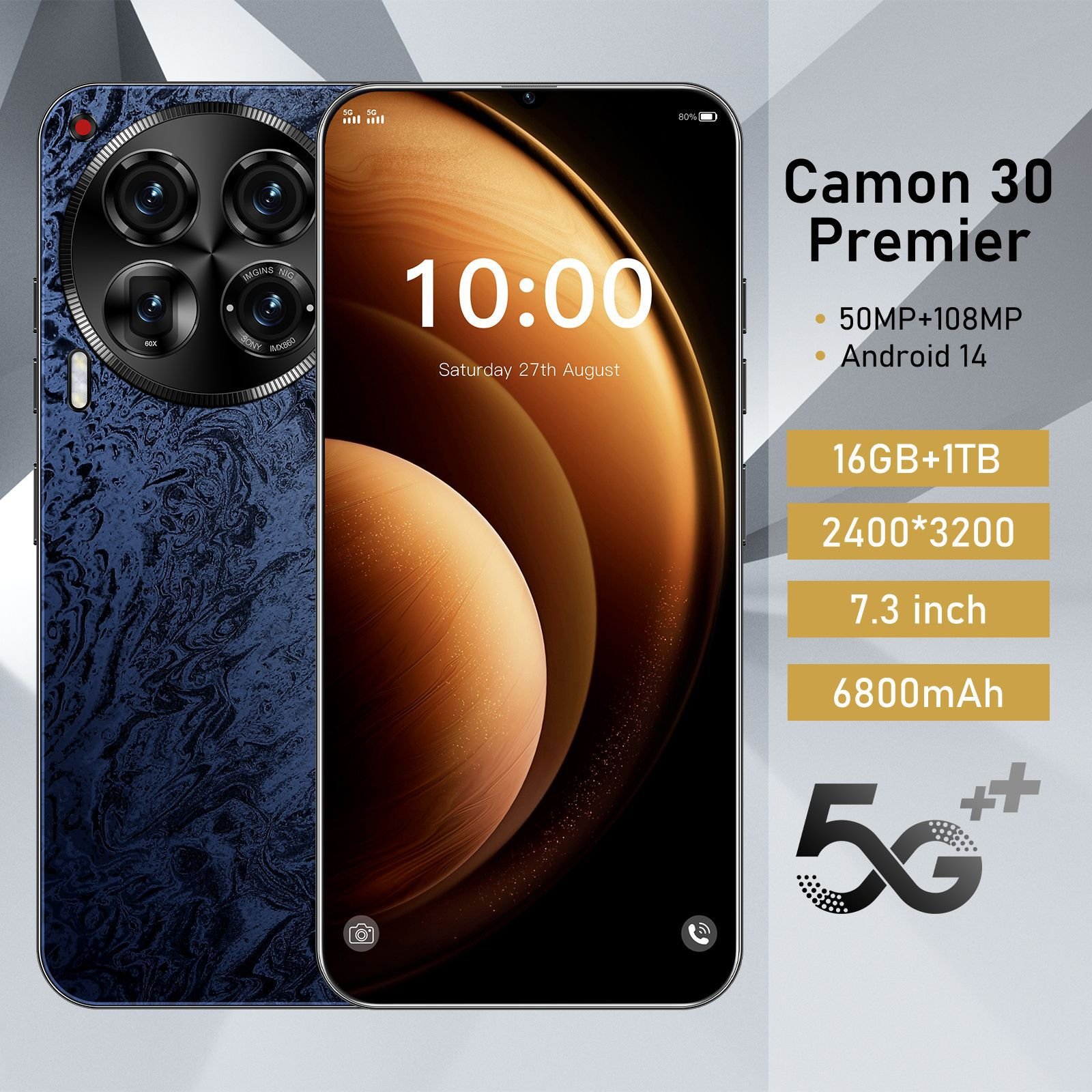Best Sale 2024 Camon 30 Android13.0 Phone Original 7.3 Inch C30 Pro with 6800mAh 16GB + 1TB 50MP + 108MP GSM LTE Cellular