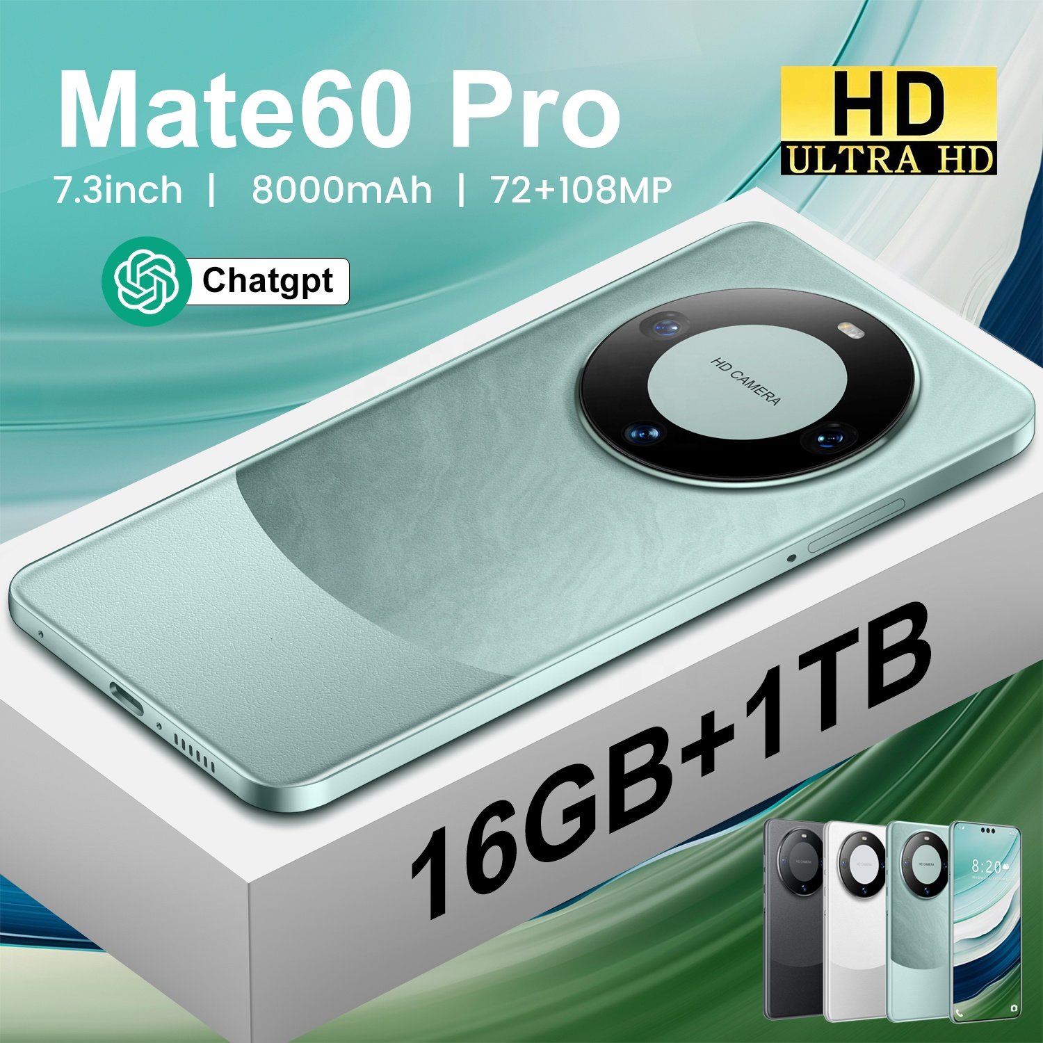 2024 Brand new Mate 60 pro 7.3inch HD large screen Android 13 mobile phones 16TB+1TB Deca Core 5G Smartphone