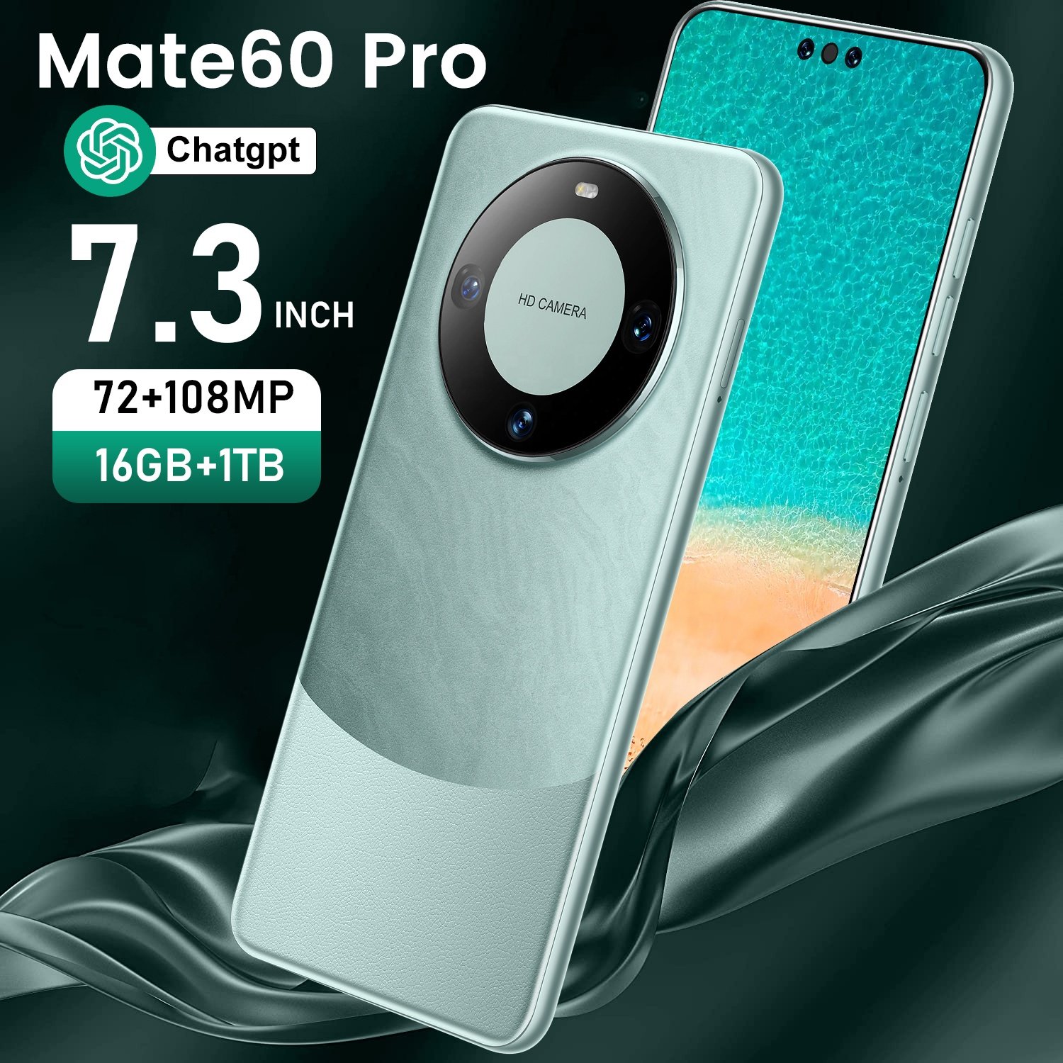 2024 Brand new Mate 60 pro 7.3inch HD large screen Android 13 mobile phones 16TB+1TB Deca Core 5G Smartphone