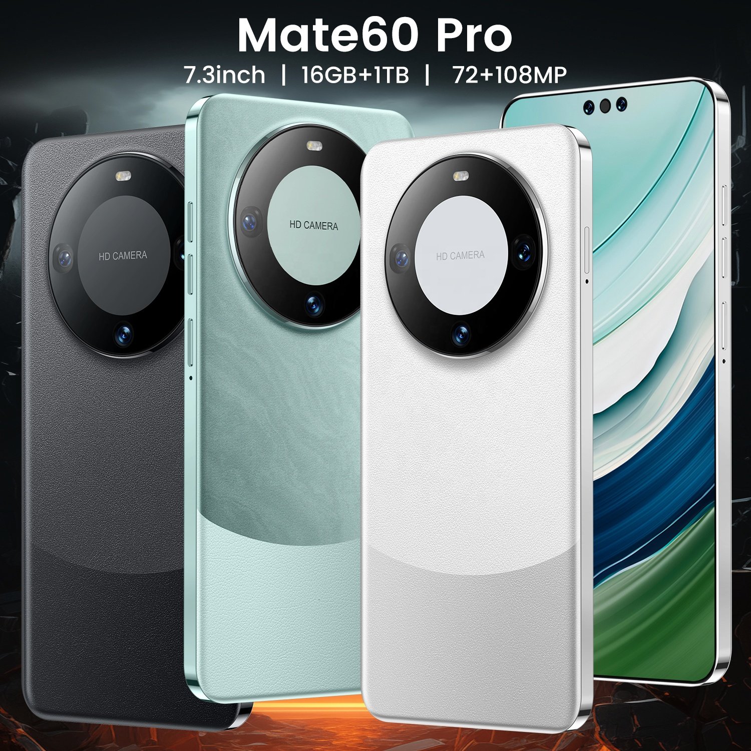 2024 Brand new Mate 60 pro 7.3inch HD large screen Android 13 mobile phones 16TB+1TB Deca Core 5G Smartphone