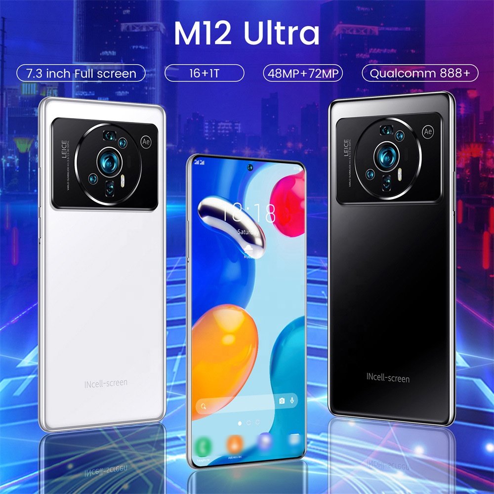 The New Mobile Phone Original Xiao M12 Ultra Smartphones 5g Unlocked Gaming Cellphones Mobile Phones 7.3 Inch 16gb+1t 48mp+72mp