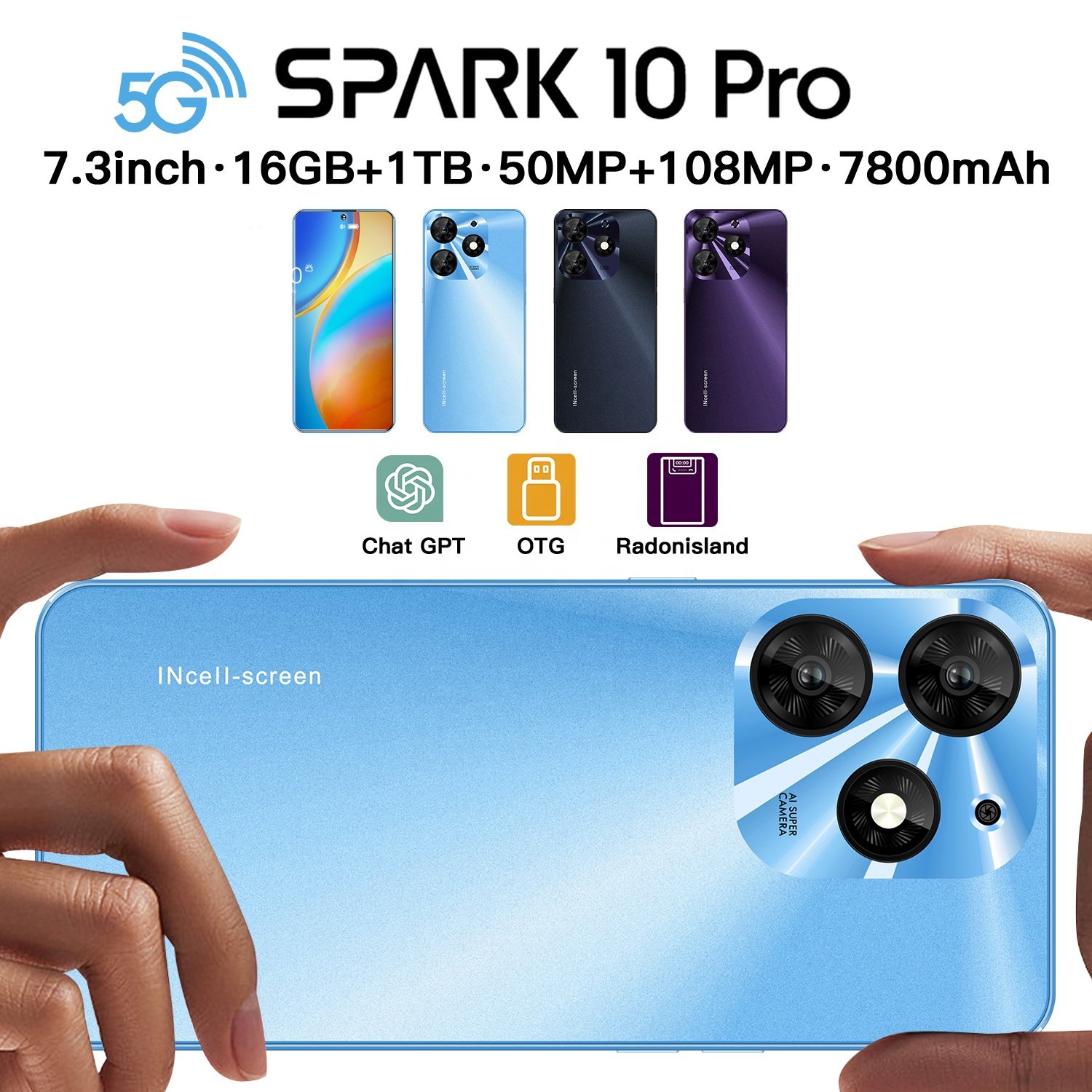 Good quality tecno phones 10-core 7.3-inch HD+ smart phone 5g Android13 16GB+1TB Original Phone Spark 10 pro mobile free offer