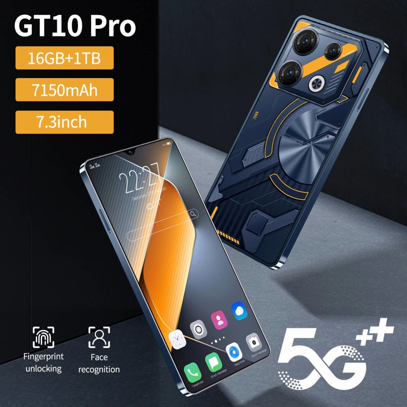 Hot selling 7.3 Inch original GT10 Pro Max Smart Android13 Cell Phone Hd Large Screen 16gb + 1tb 5G smartphone