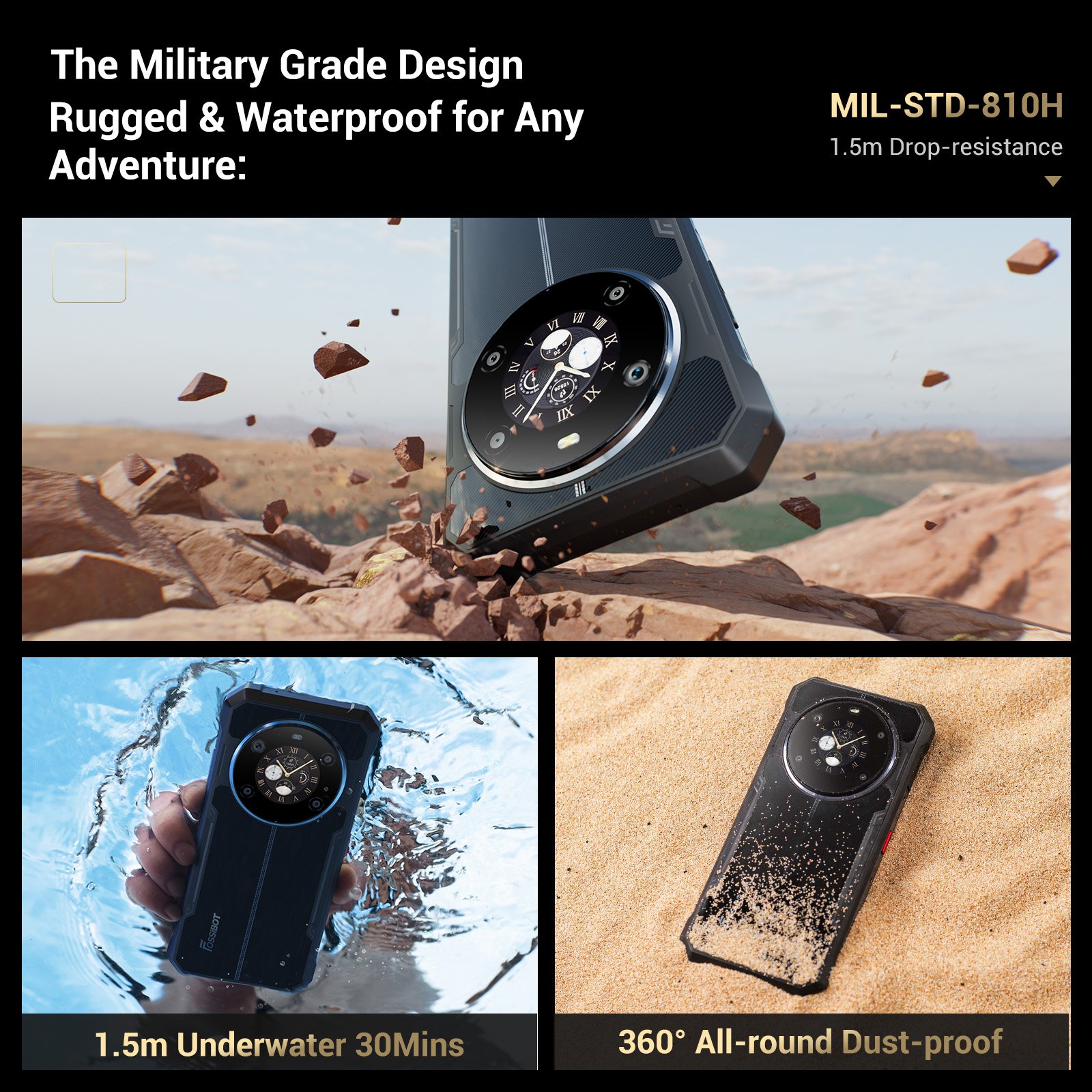 Fossibot F109 5g high speed processing 5g smartphone ruggedphone with rear Display 10600mAh NFC