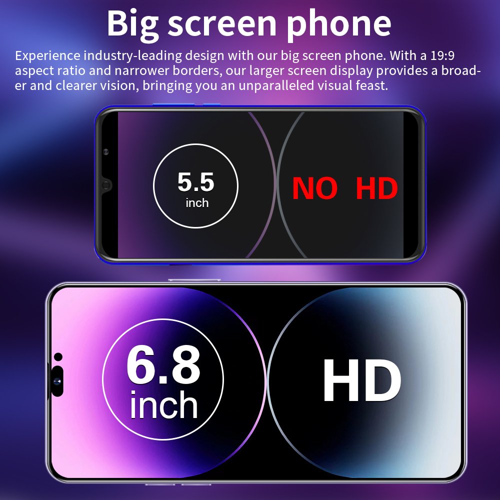 5G Smartphone Phone 15 Pro Max Smart Phone 48MP+108MP Cellphone Android Telefon 8GB+256GB 6.8 Inch Screen Fone Gaming Telephone