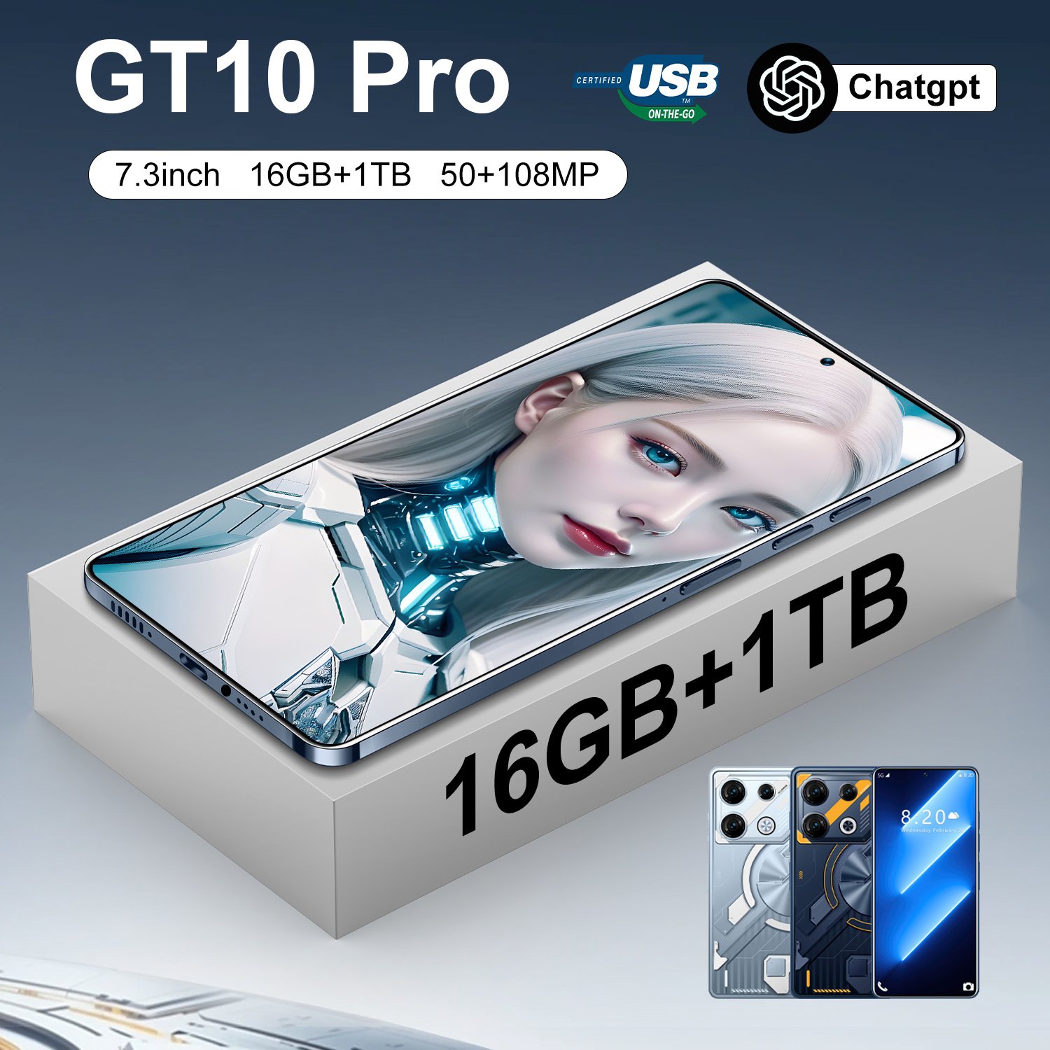 GT10 PRO Fast Charge NFC 5G Phone 7.3 inch 16GB+1TB Global Edition Original Smartphone Android 13.0 Mobile Phones