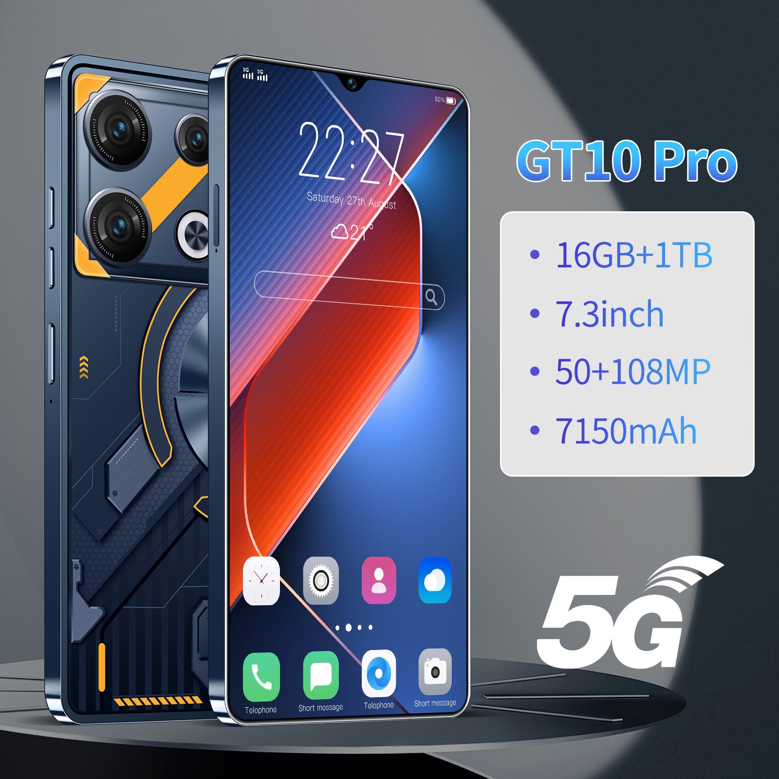 Global Version GT10 Pro 7.3 Full Display Android 5G-Smartphone with 16GB RAM 1TB Storage GT10 Pro cellphones smart phone