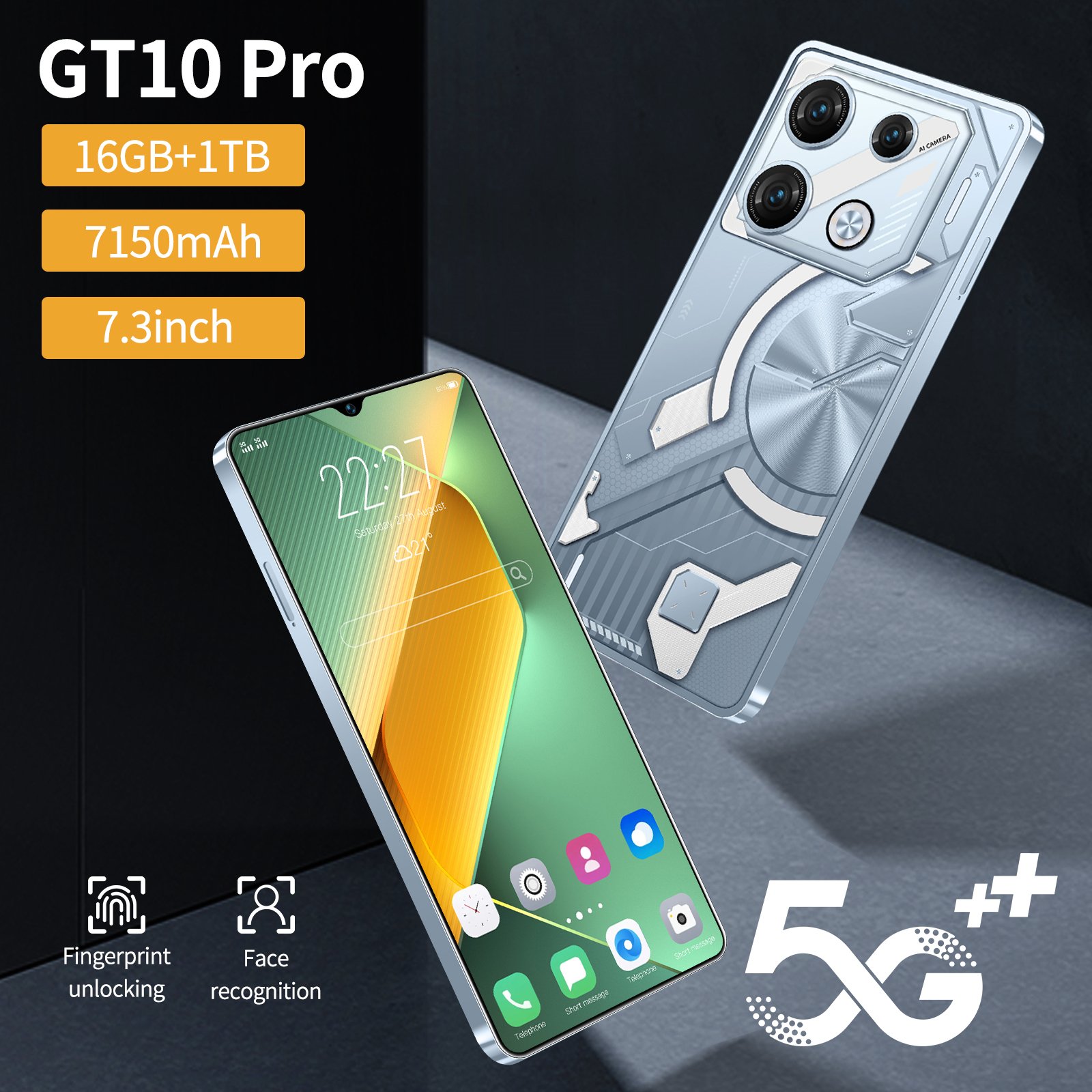 Global Version GT10 Pro 7.3 Full Display Android 5G-Smartphone with 16GB RAM 1TB Storage GT10 Pro cellphones smart phone