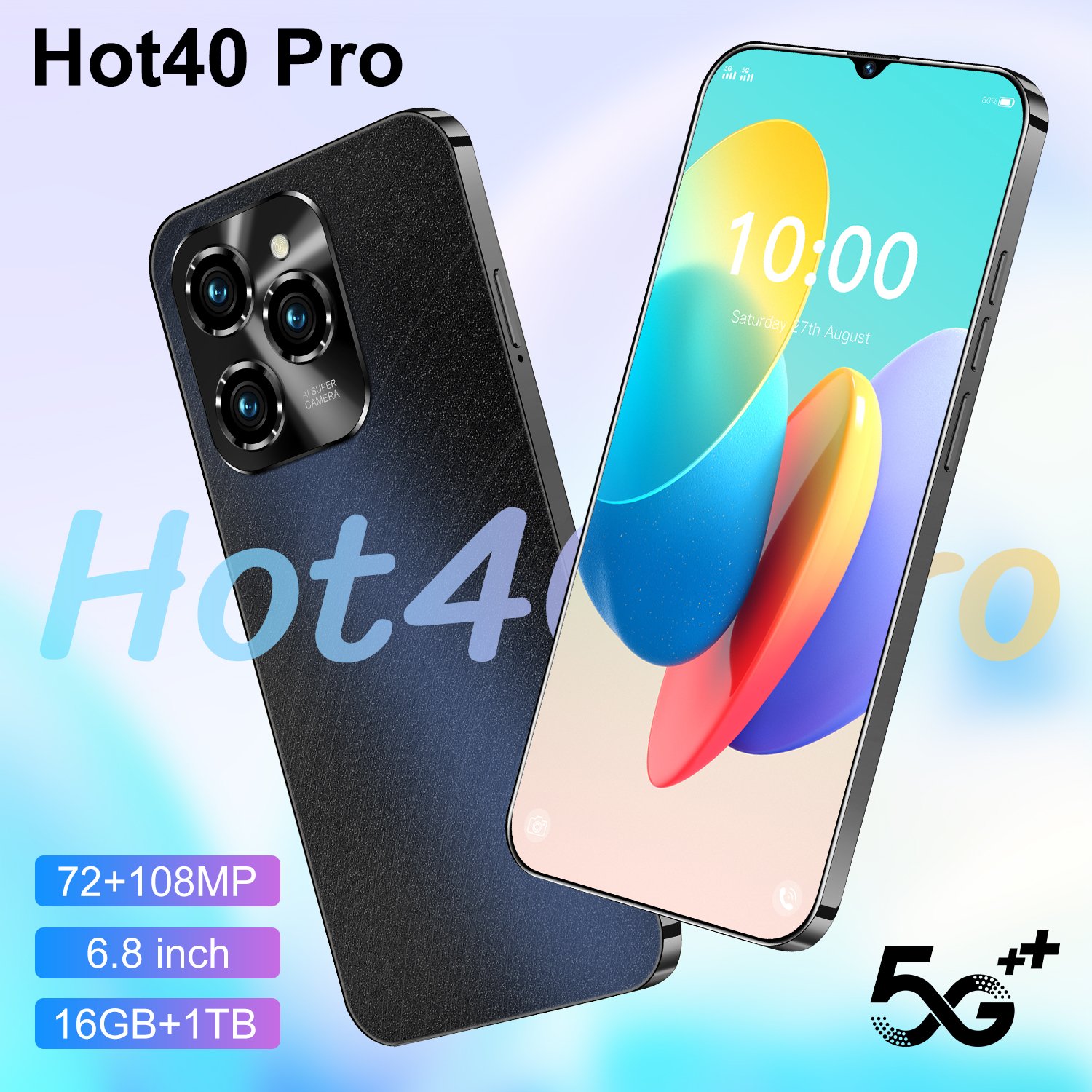 HOT40 Pro 5G Smartphone 16GB+1TB Memory 6.8 Inch HD Screen Android 13 Global 108MP Rear Camera Multilingual Smart Features