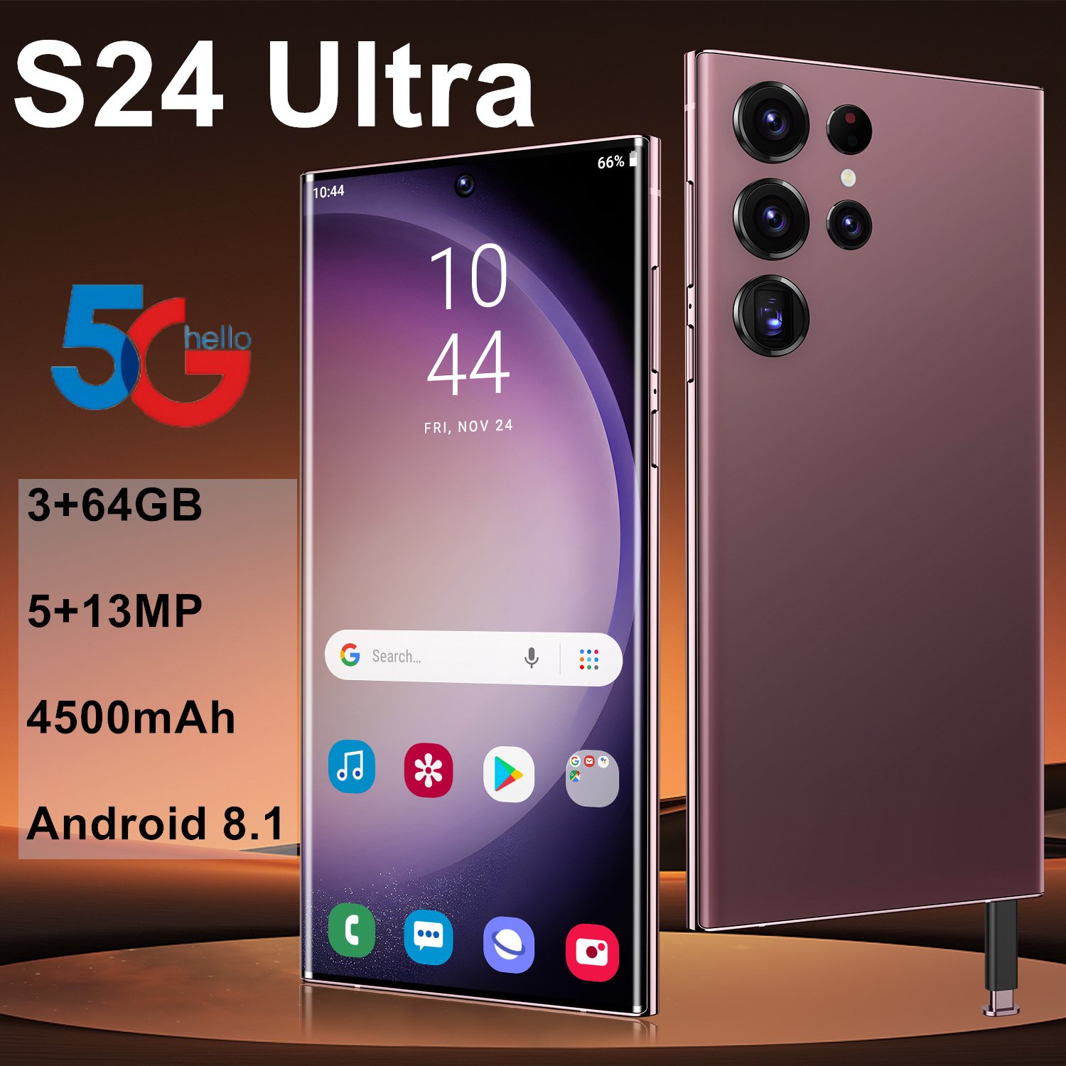 Brand New S24 Ultra 5G Phone 64GB 3GB Android 13.0 Smartphone 7.3inch Full Screen Unlocked Mobile Phones