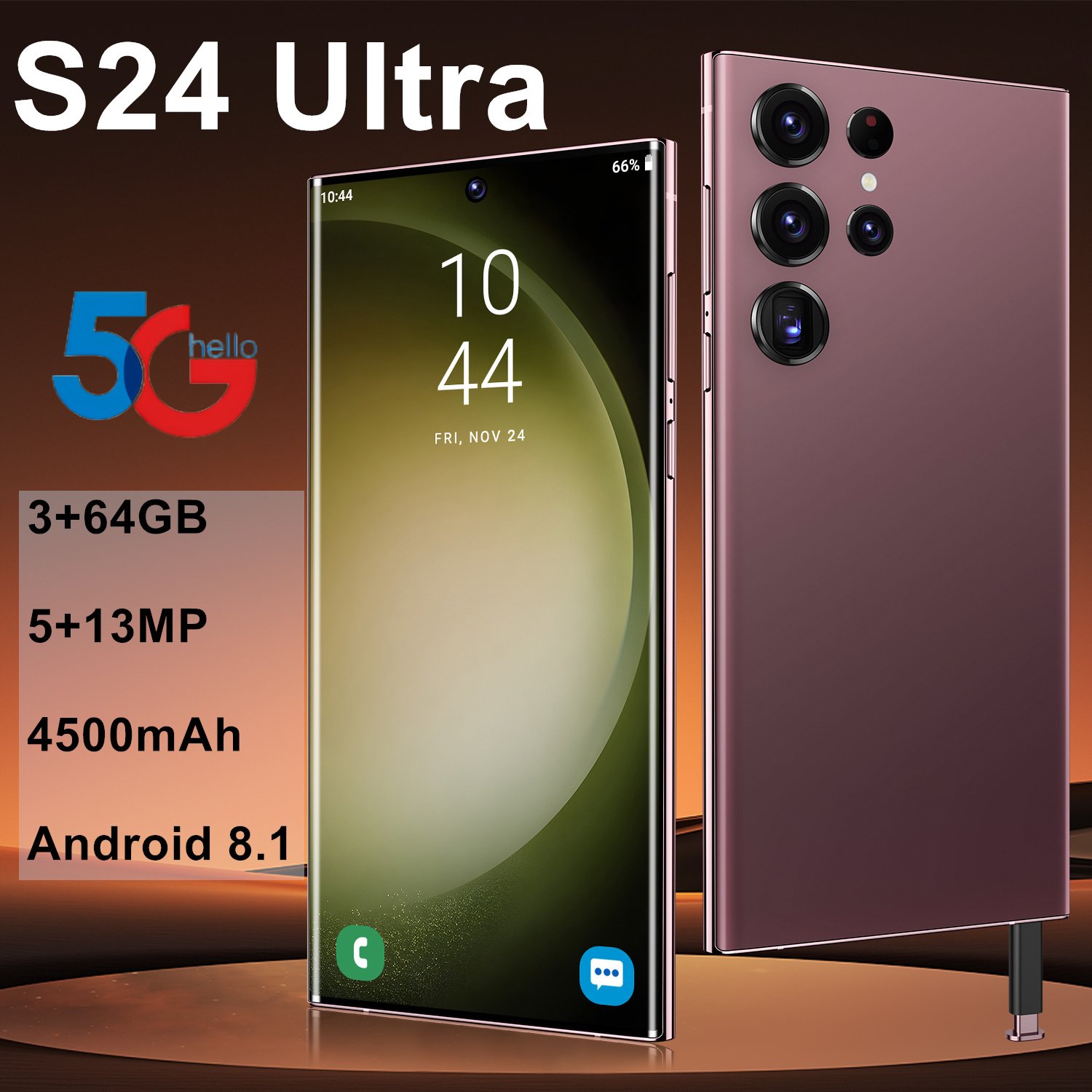 Brand New S24 Ultra 5G Phone 64GB 3GB Android 13.0 Smartphone 7.3inch Full Screen Unlocked Mobile Phones