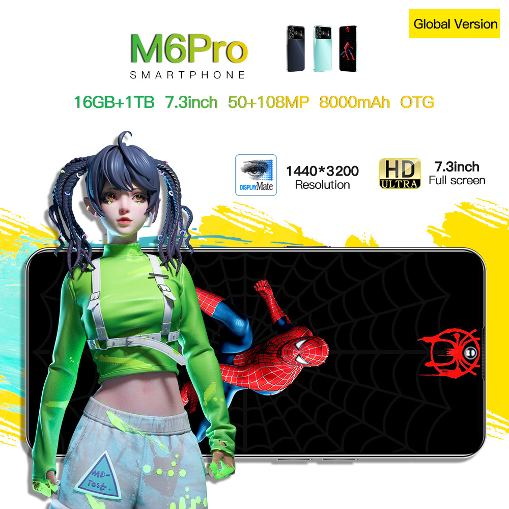 5G Smartphones M6 Pro16GB RAM 1TB Storage 7.3inch Display 10-Core Dual SIM Android mobile phone with AI GPT4 gaming smart phone