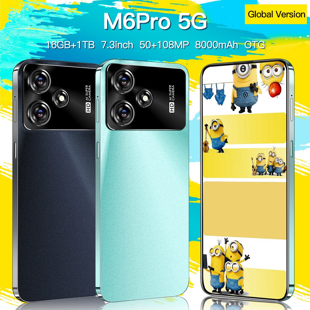 5G Smartphones M6 Pro16GB RAM 1TB Storage 7.3inch Display 10-Core Dual SIM Android mobile phone with AI GPT4 gaming smart phone