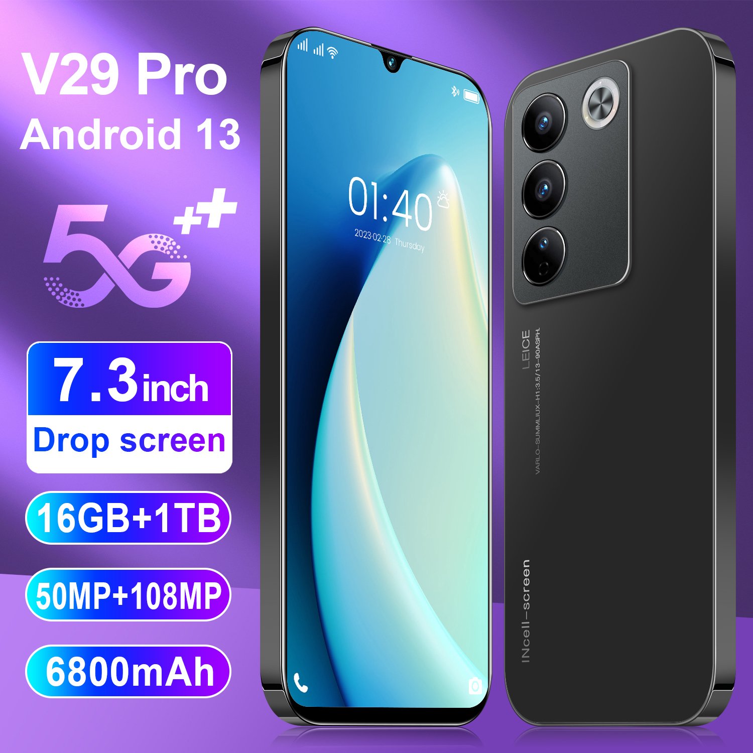 Phones Original V29 pro wholesale Android Cheap 7.3 Inch Land Line mobile phone 5g Smartphone 16GB+1TB cellphones