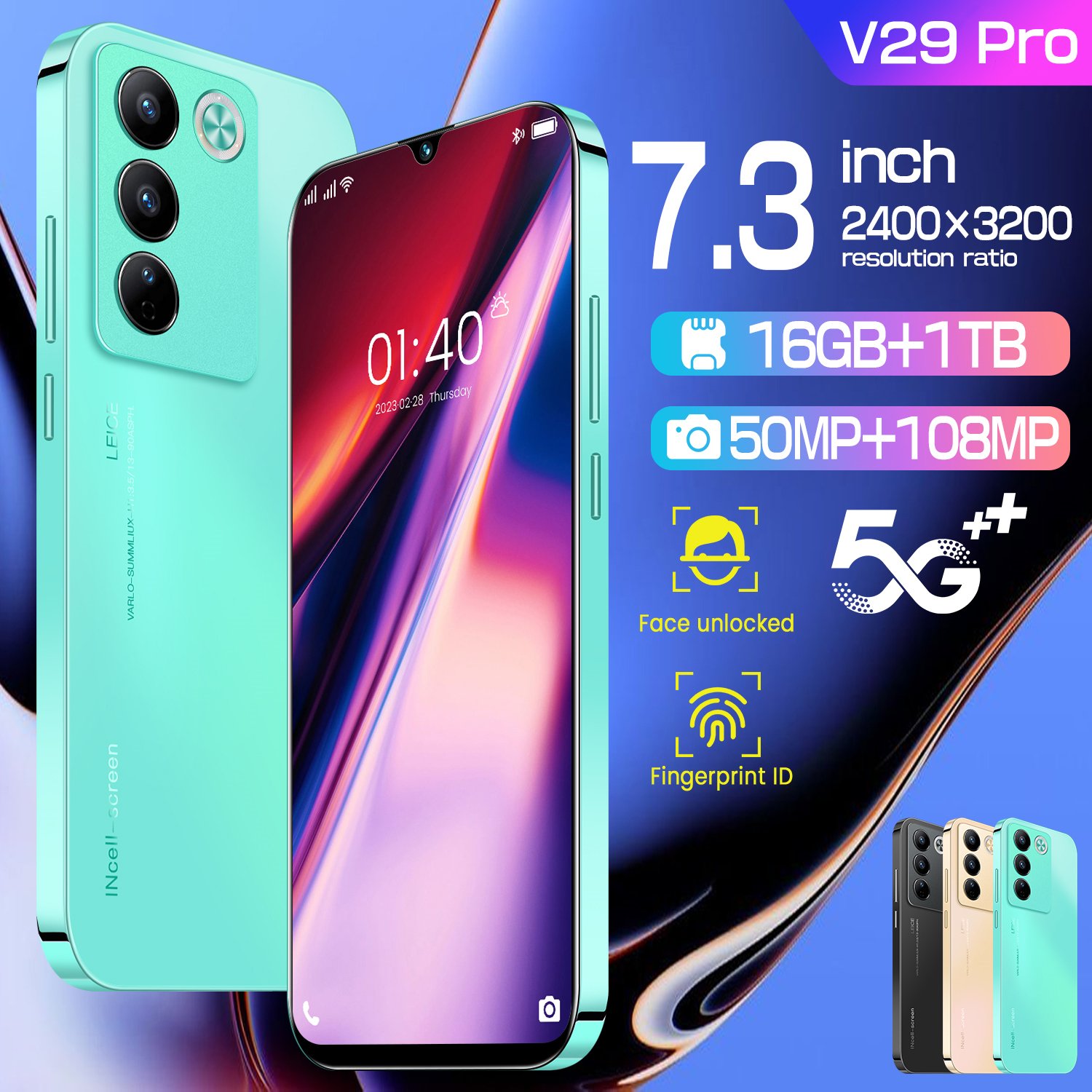 Phones Original V29 pro wholesale Android Cheap 7.3 Inch Land Line mobile phone 5g Smartphone 16GB+1TB cellphones