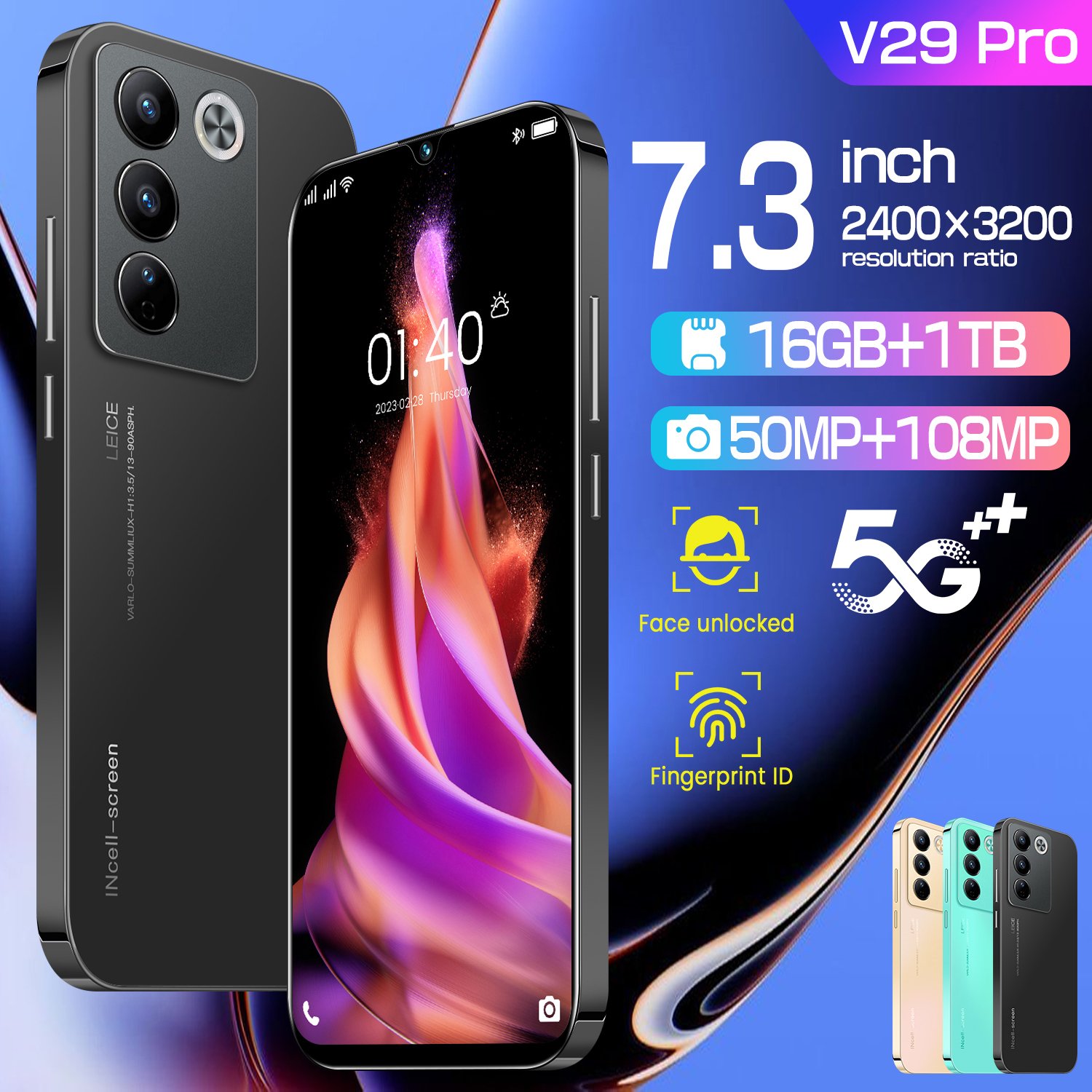 Phones Original V29 pro wholesale Android Cheap 7.3 Inch Land Line mobile phone 5g Smartphone 16GB+1TB cellphones