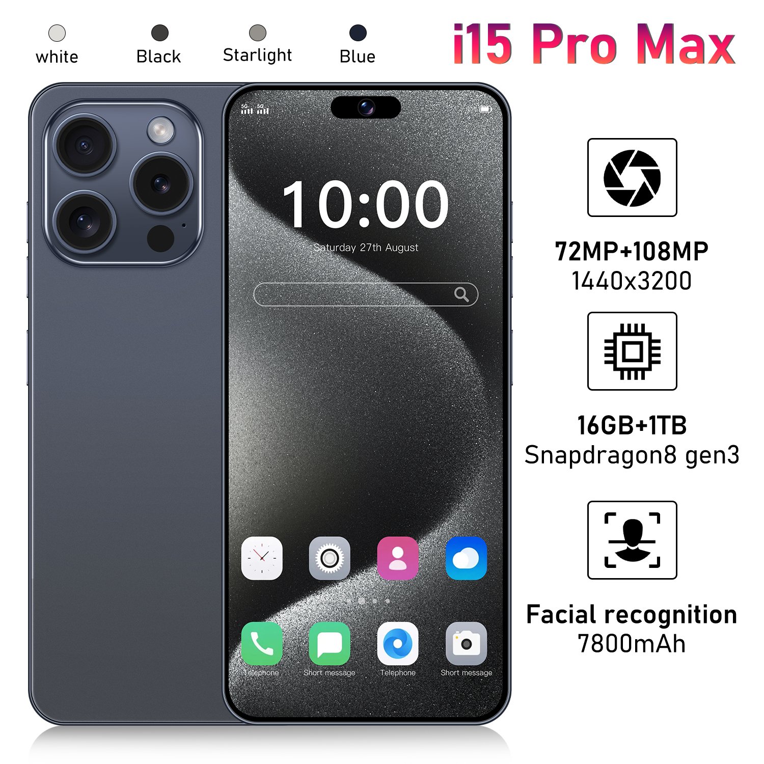Phone 15 pro max 16+512GB Smartphone 5g Smartphone 6.7inch Screen Dual Sim Card I 15 phone