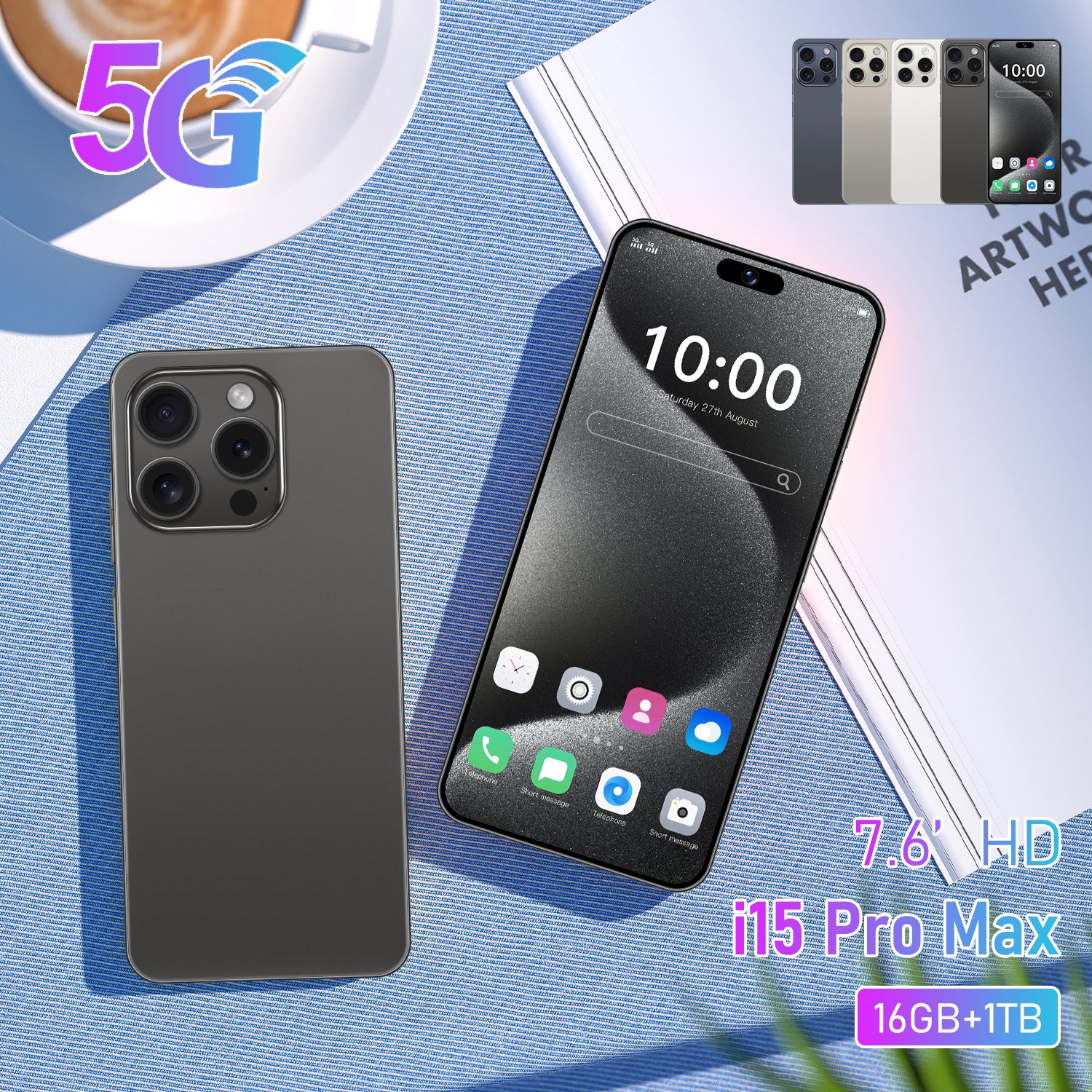 Phone 15 pro max 16+512GB Smartphone 5g Smartphone 6.7inch Screen Dual Sim Card I 15 phone