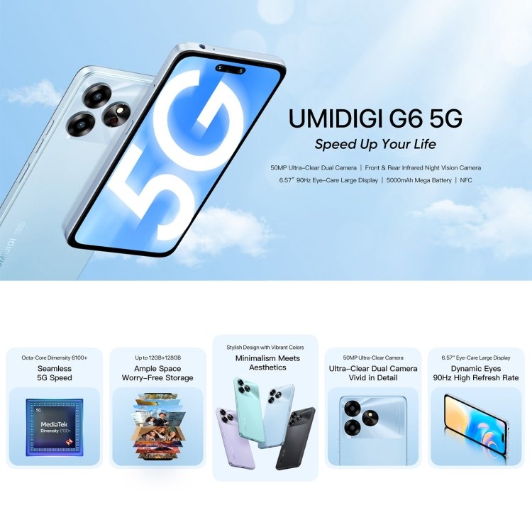 Factory Direct Original Umidigi G6 5G Smartphone 6.57-inch 50MP 5000mAh NFC Night Vision Camera Android 13 128GB 5G Mobile Phone