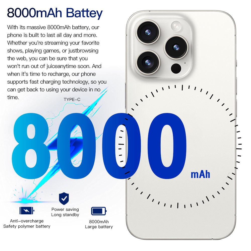 S15 Smart Mobile Phone 16GB RAM 512GB ROM Latest Android Smartphone with True Punchhole Secondary Screen