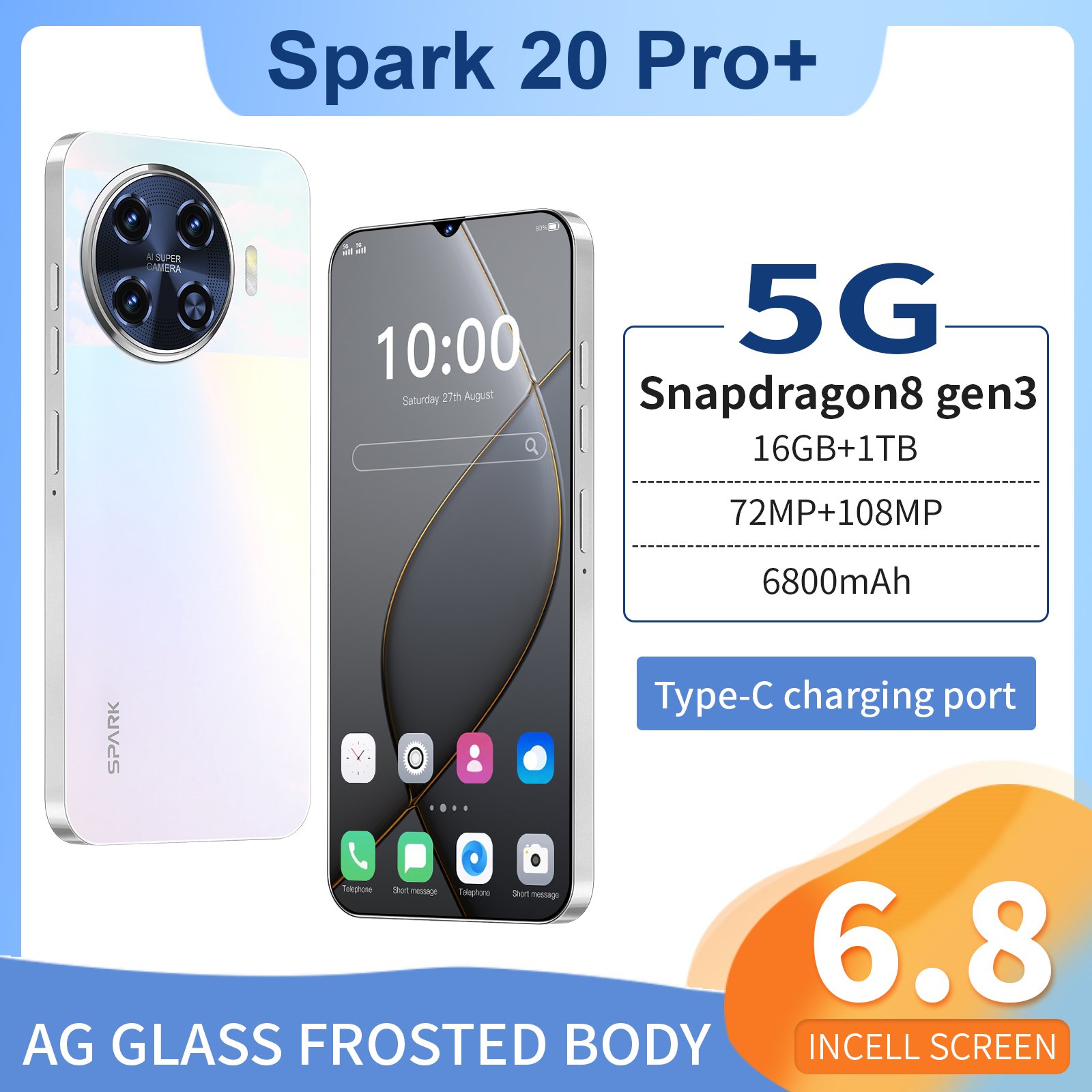 HX new 5G original unlocked smartphone Spark 20 Pro+16+512GB popular African phone Tecno 5G phone