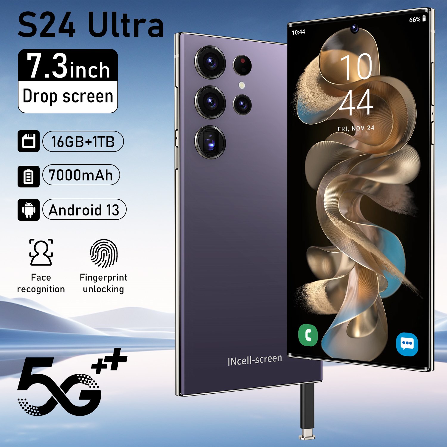 Hot Selling S24+ ULTRA Original48MP+100MP Dual Sim Card 7300mAh Android 12.0 Cell Gaming Phone Smart Mobile Phone
