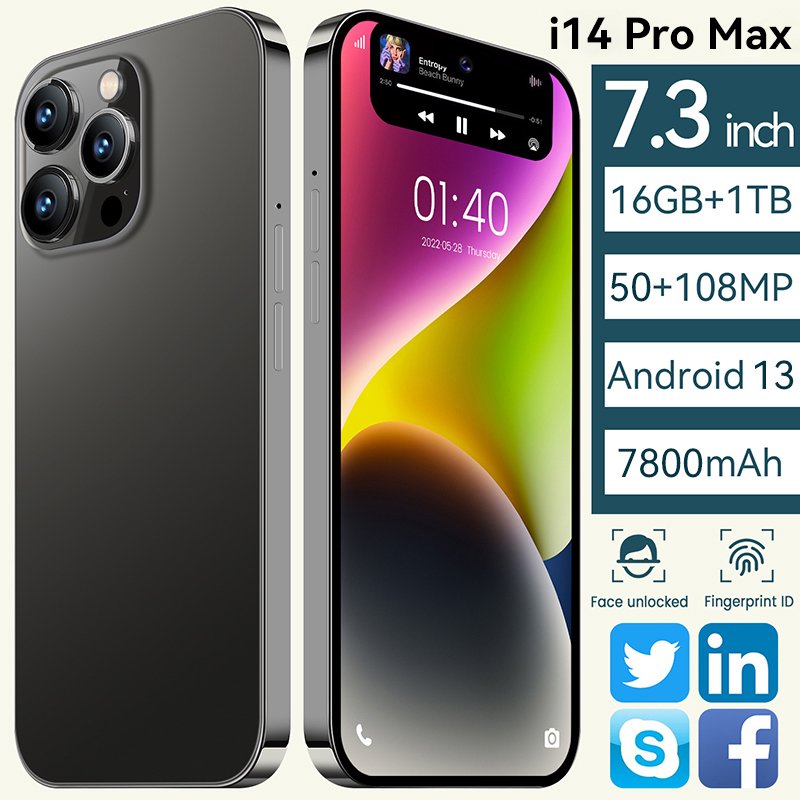 2023 Hot New 14 pro max Phone 7.3 Inch 128GB Android 5G Smartphone Face ID Android 13 Wholesale Cellphone Mobile Phones