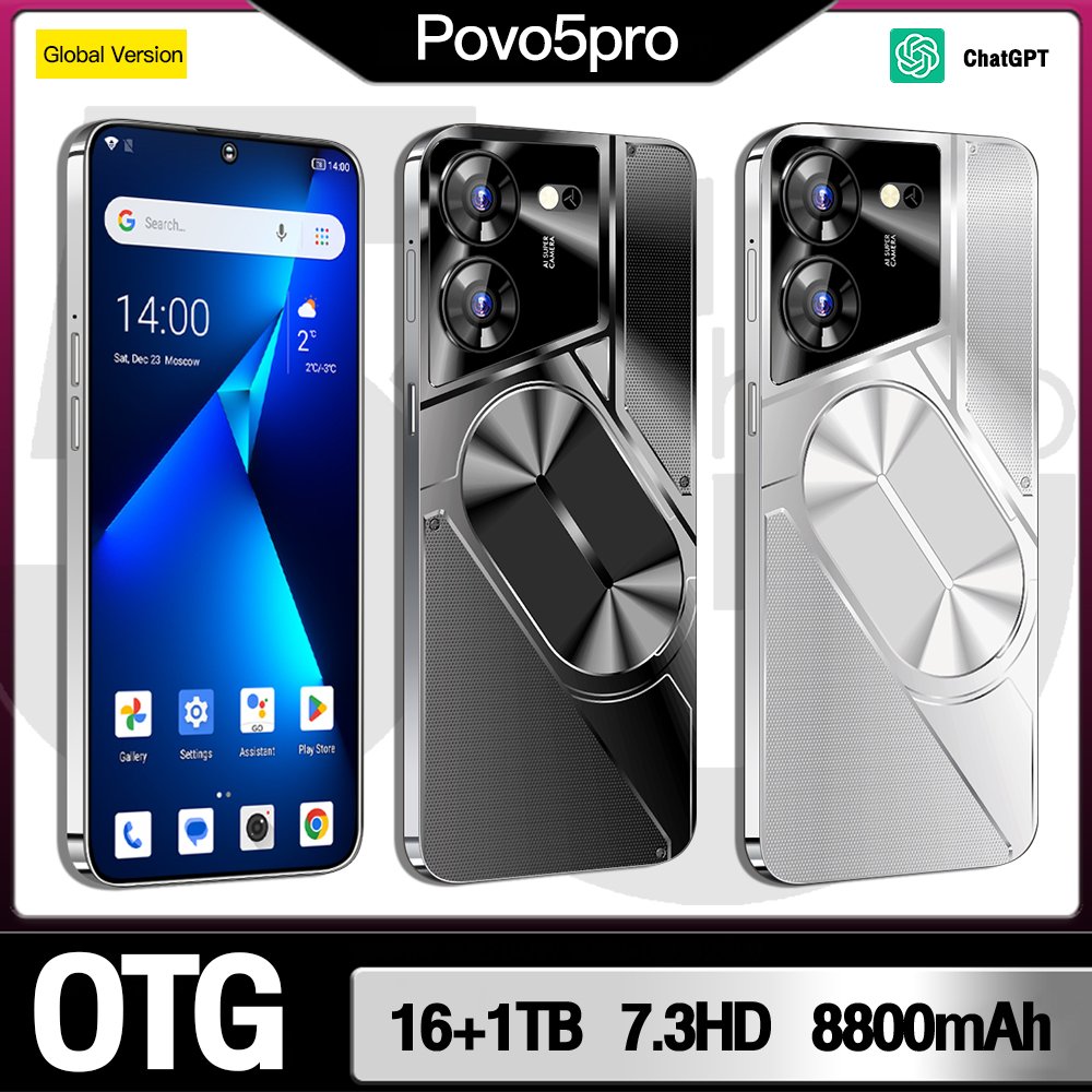 Original 5G Smartphone Povo5 Pro Brand New Gaming Mobile Phone Smart Phone i15 16G 1T Cheap Telephone Telefon Inteligente