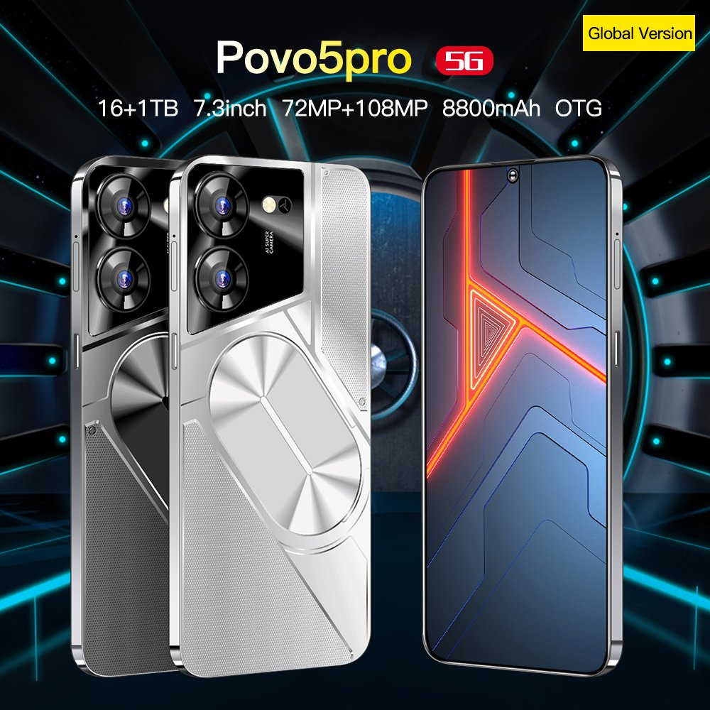 Original 5G Smartphone Povo5 Pro Brand New Gaming Mobile Phone Smart Phone i15 16G 1T Cheap Telephone Telefon Inteligente