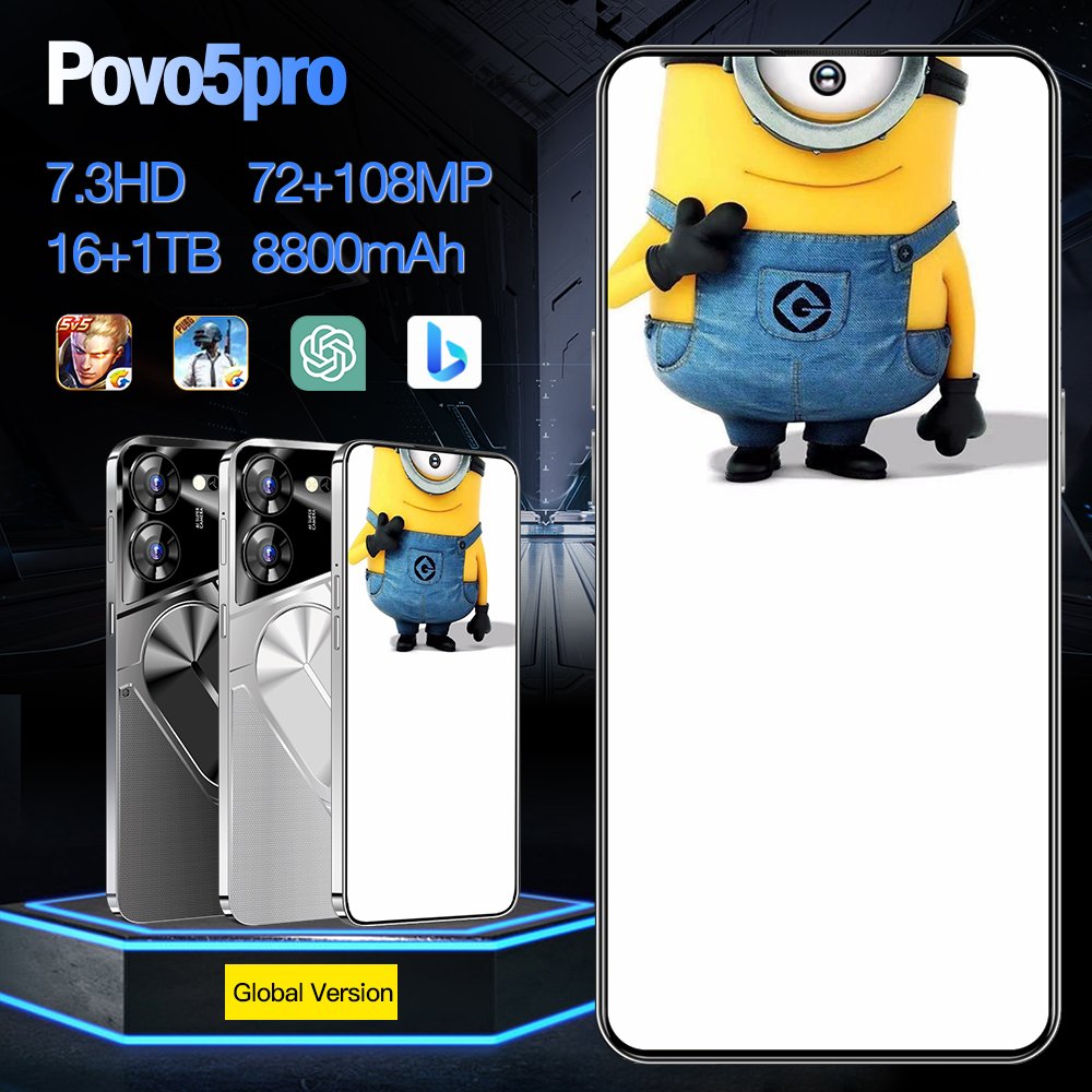 Original 5G Smartphone Povo5 Pro Brand New Gaming Mobile Phone Smart Phone i15 16G 1T Cheap Telephone Telefon Inteligente