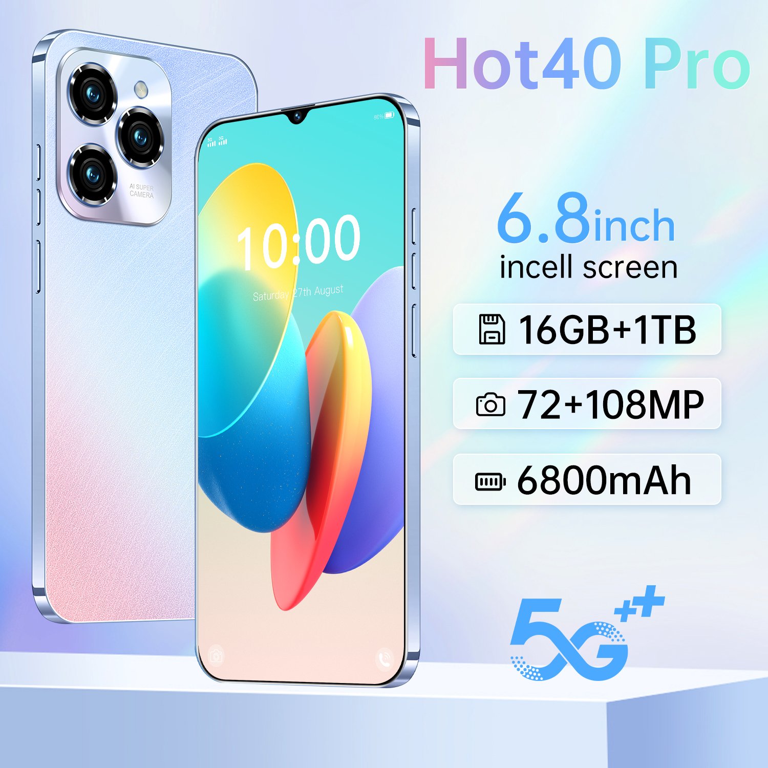 Hot selling Hot40 Pro Android 6.8-inch incell screen Mobile Phone 16G+1TB true 4G Smart Phone global version 5g Smartphone