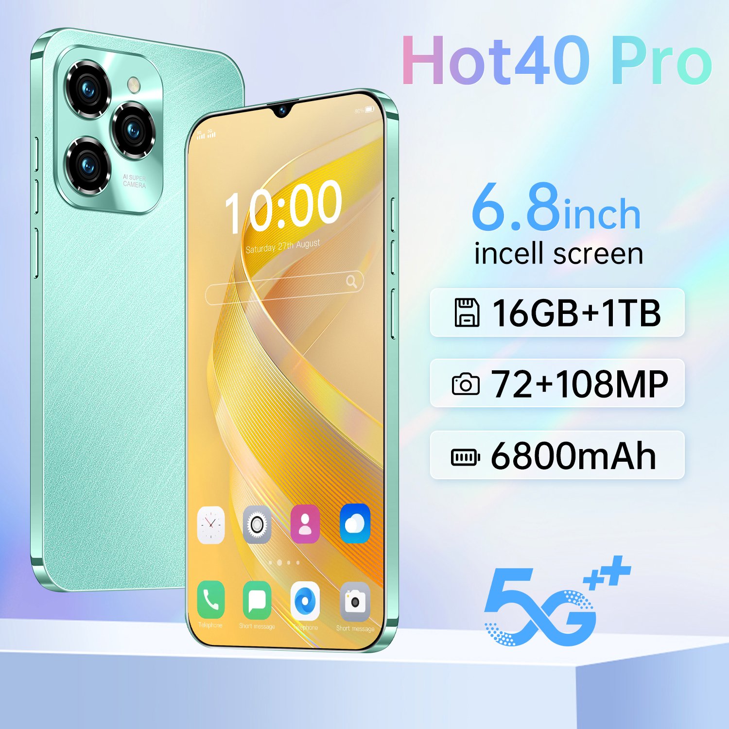 Hot selling Hot40 Pro Android 6.8-inch incell screen Mobile Phone 16G+1TB true 4G Smart Phone global version 5g Smartphone